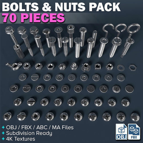 Bolts and Nut Pack 3D model
