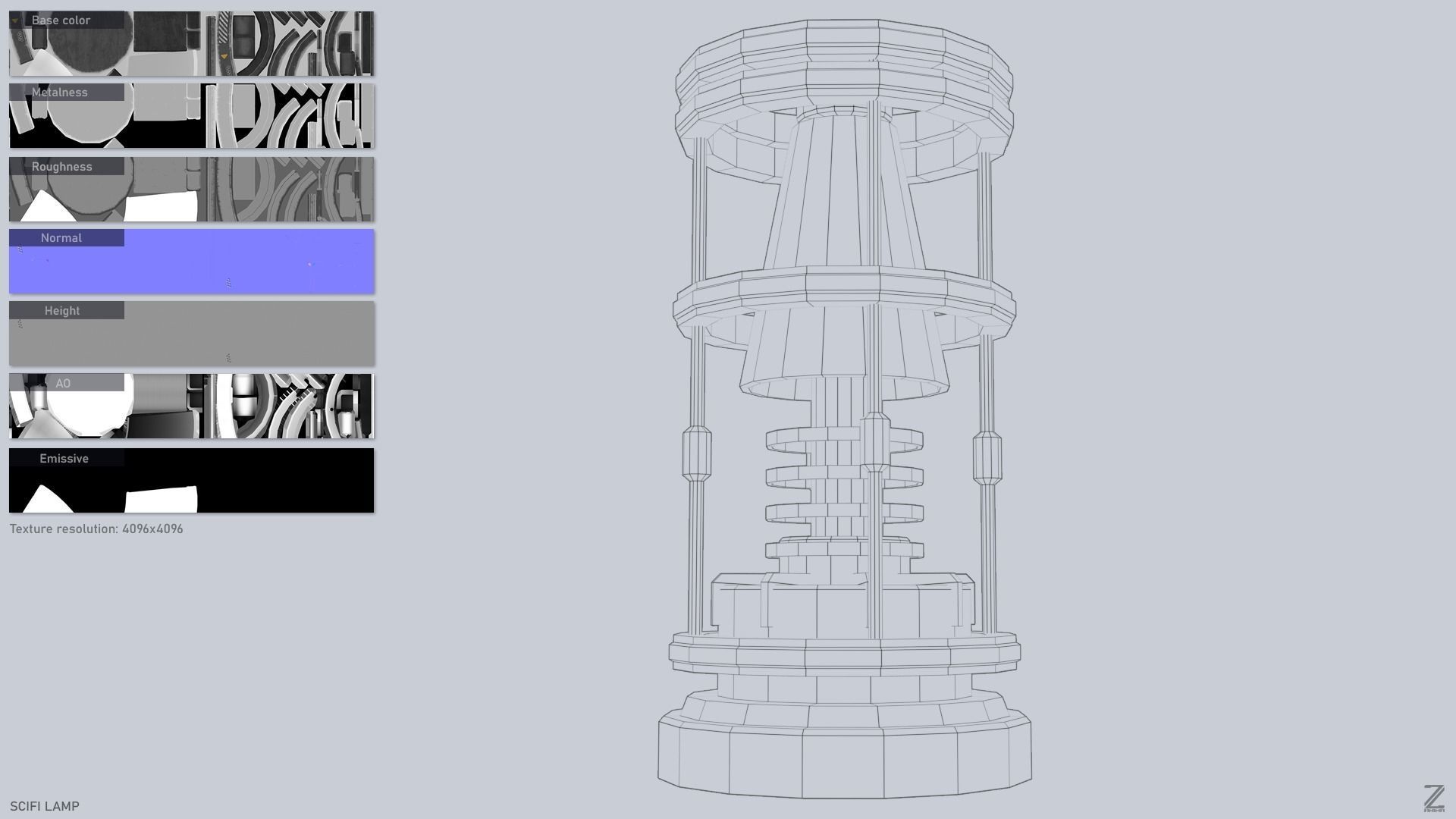 Sci fi lamp Low-poly 3D model_3