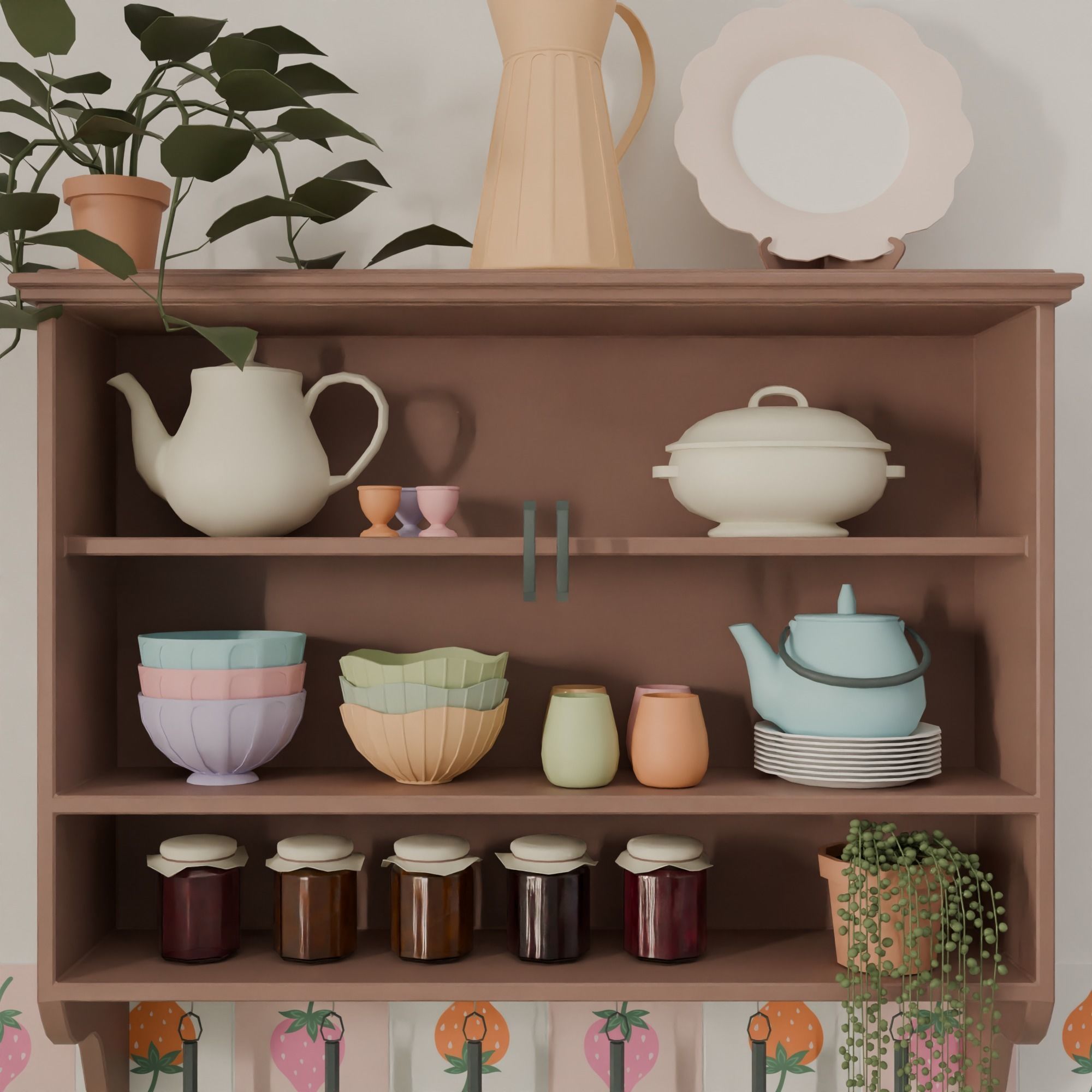 Kitchen with bar Low-poly 3D model_6