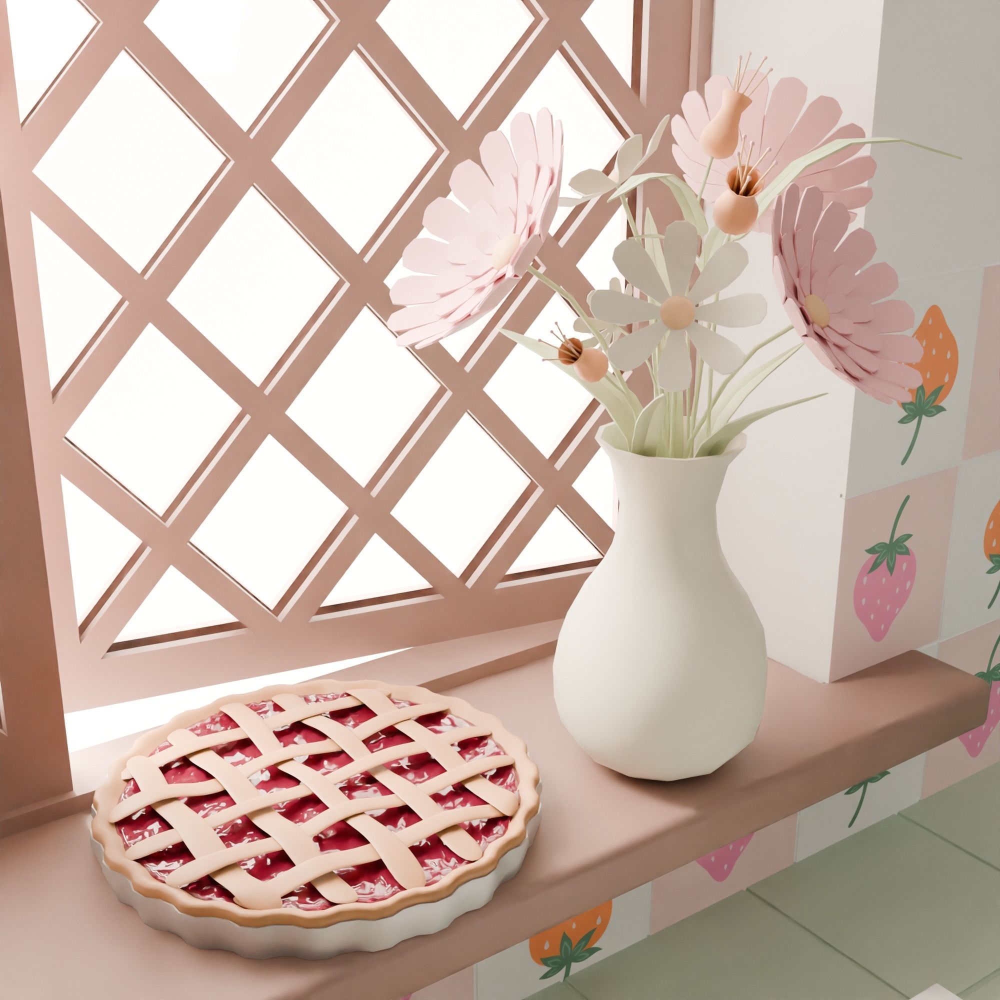 Kitchen with bar Low-poly 3D model_11