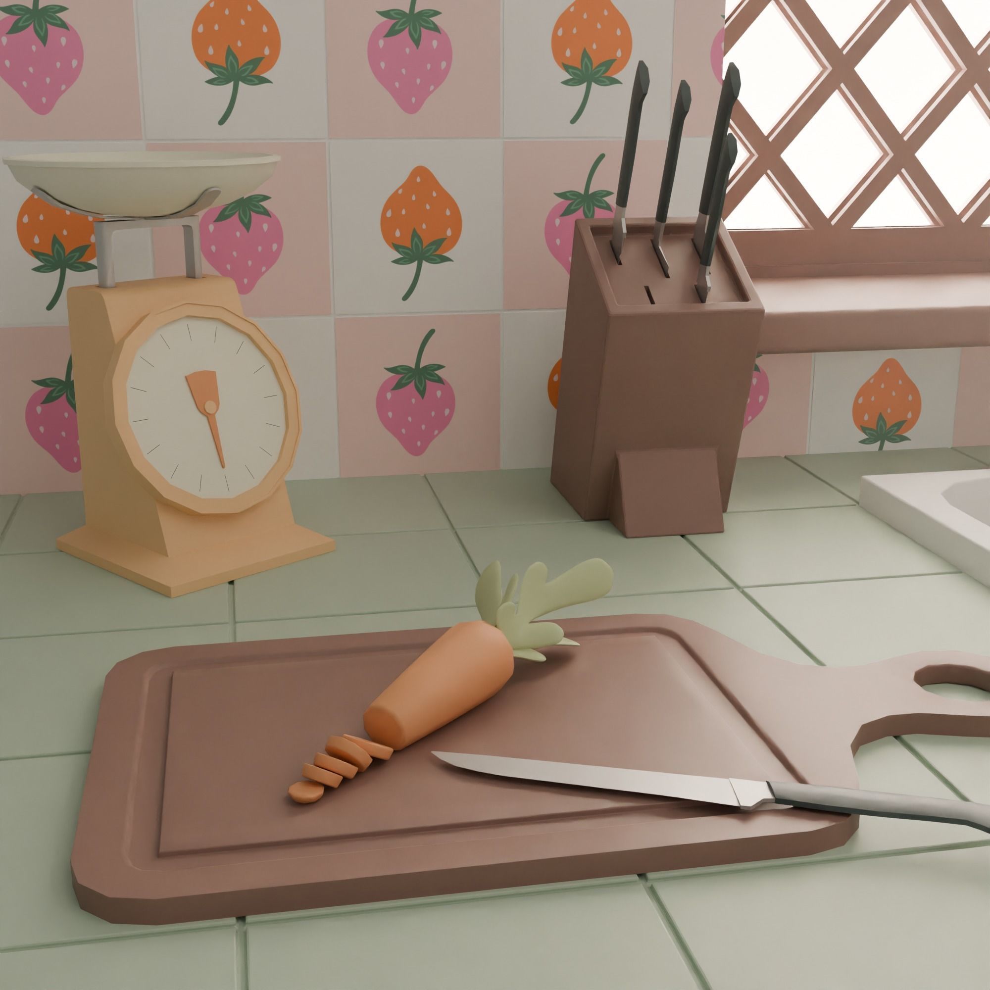 Kitchen with bar Low-poly 3D model_13