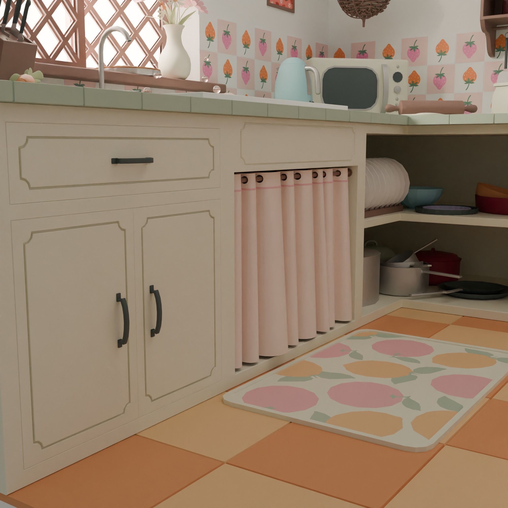 Kitchen with bar Low-poly 3D model_14