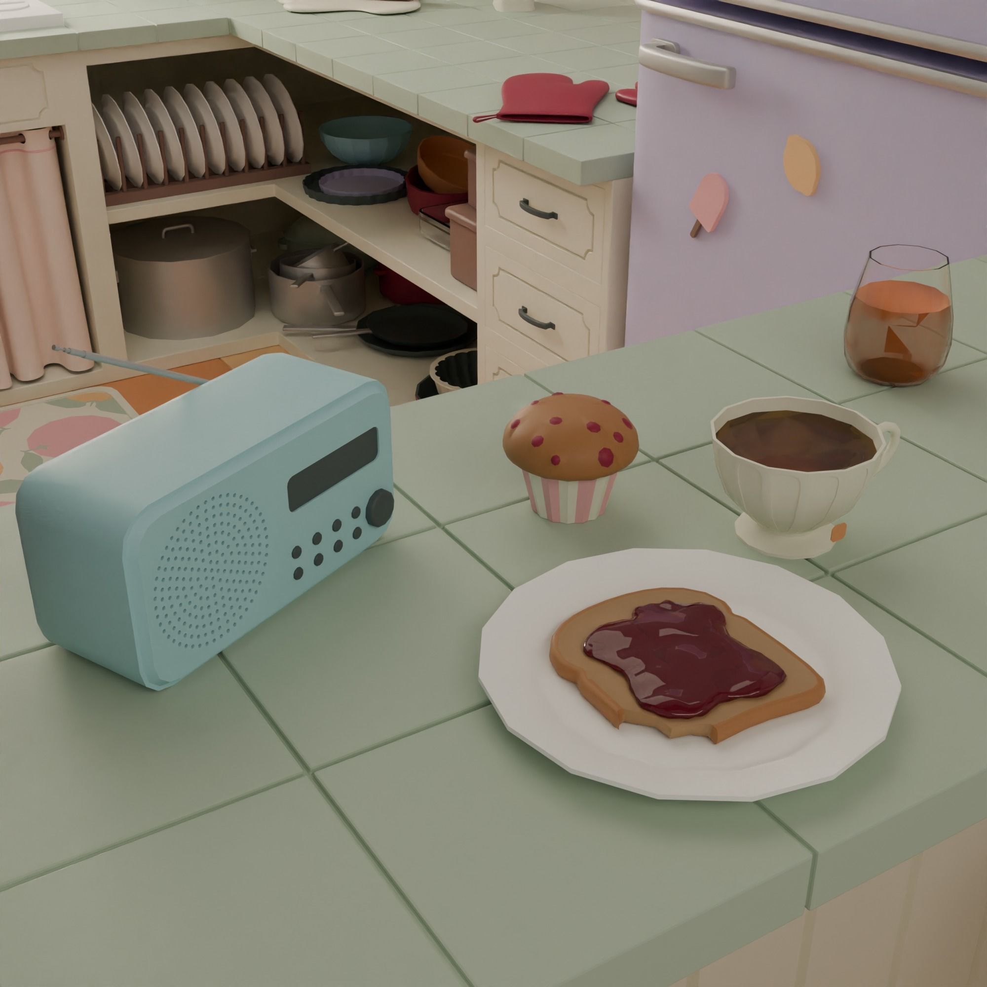 Kitchen with bar Low-poly 3D model_18