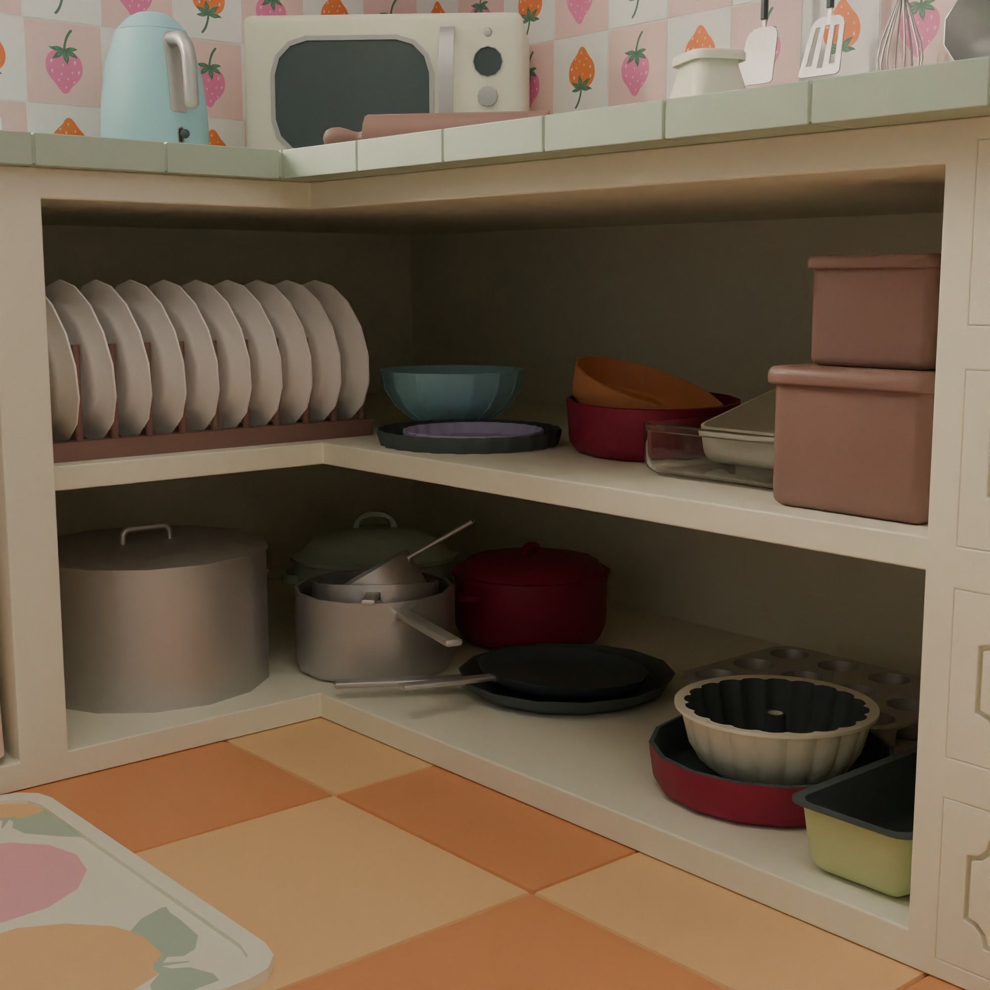 Kitchen with bar Low-poly 3D model_15