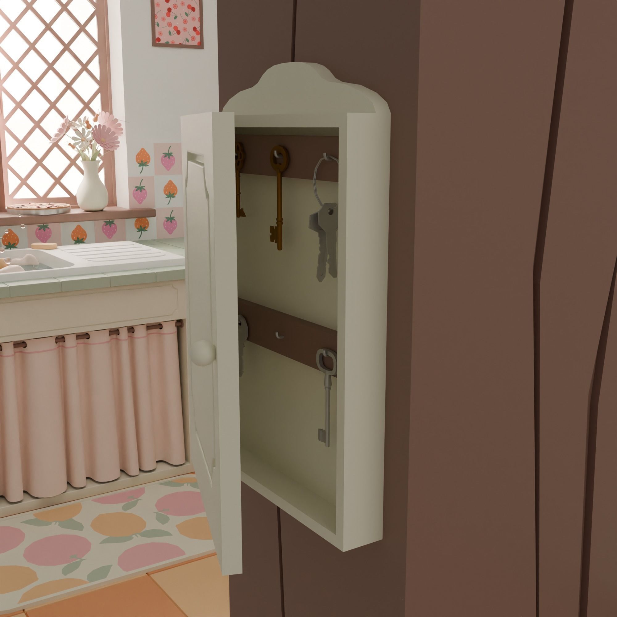 Kitchen with bar Low-poly 3D model_17