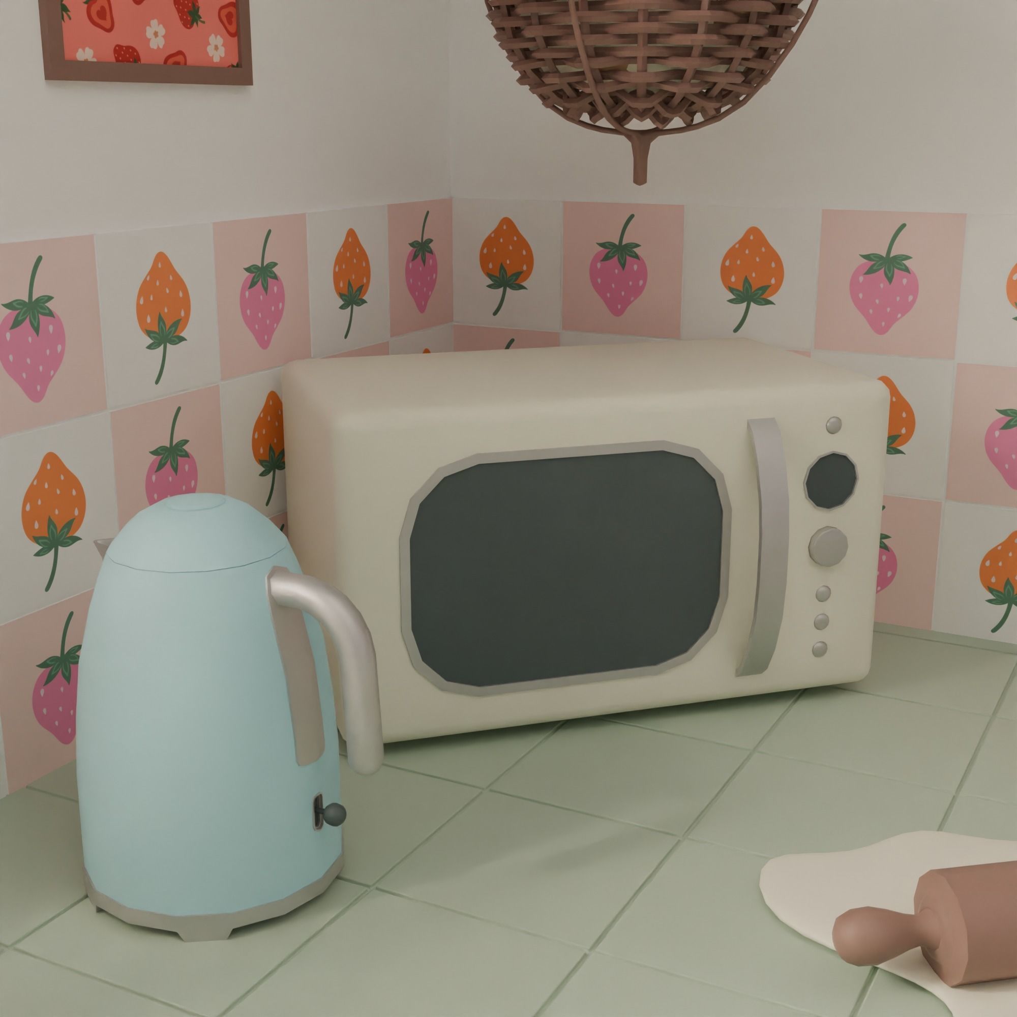 Kitchen with bar Low-poly 3D model_8