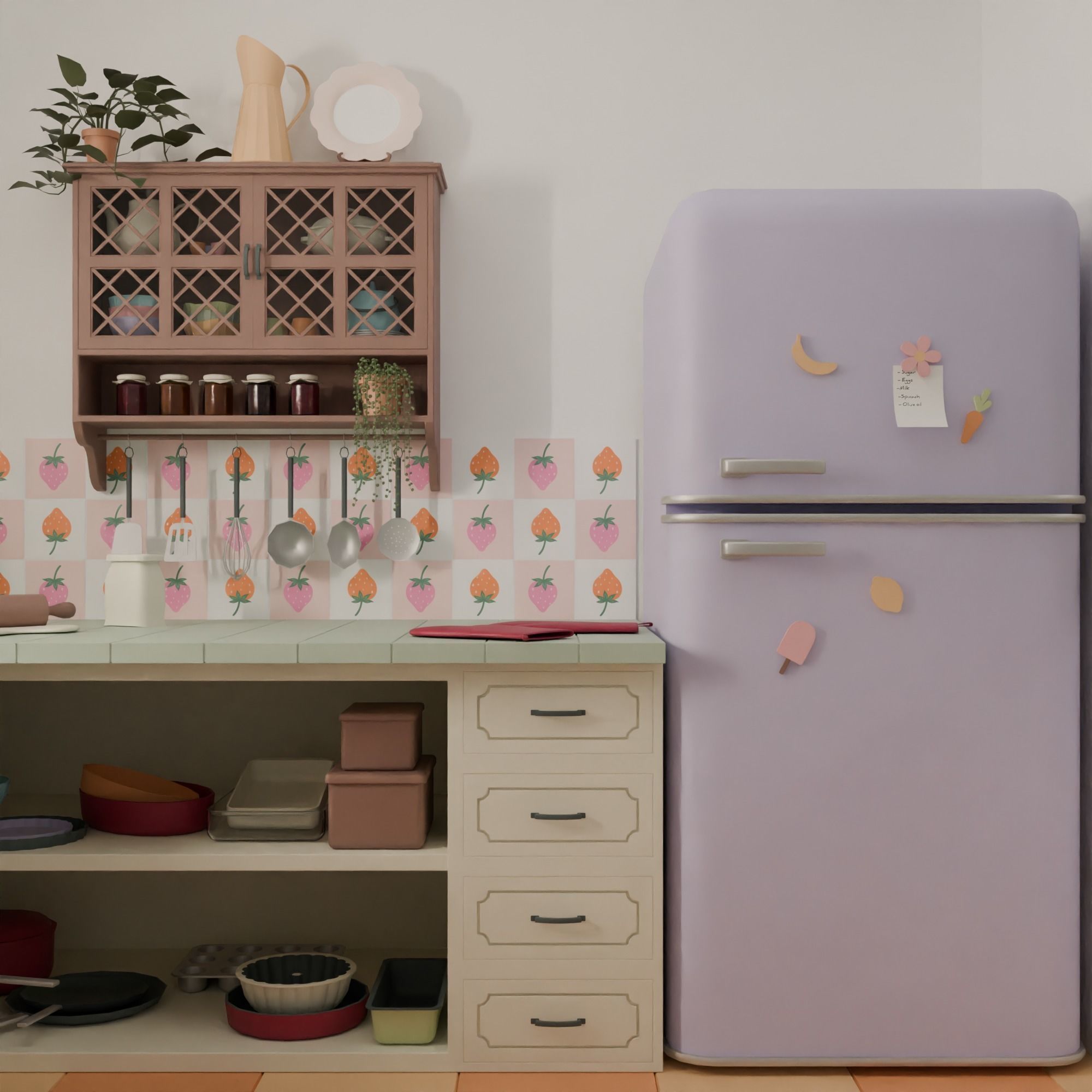 Kitchen with bar Low-poly 3D model_3