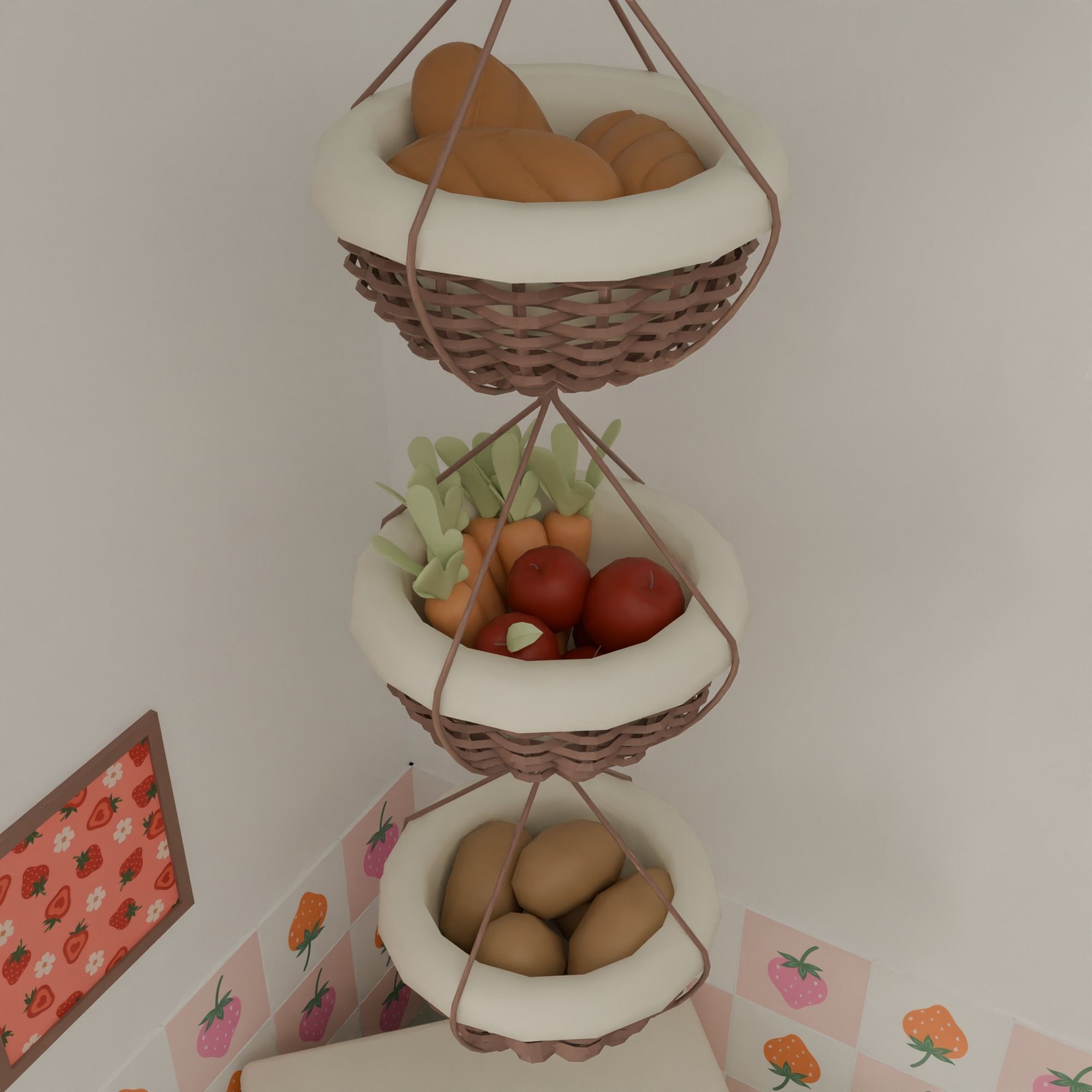 Kitchen with bar Low-poly 3D model_9