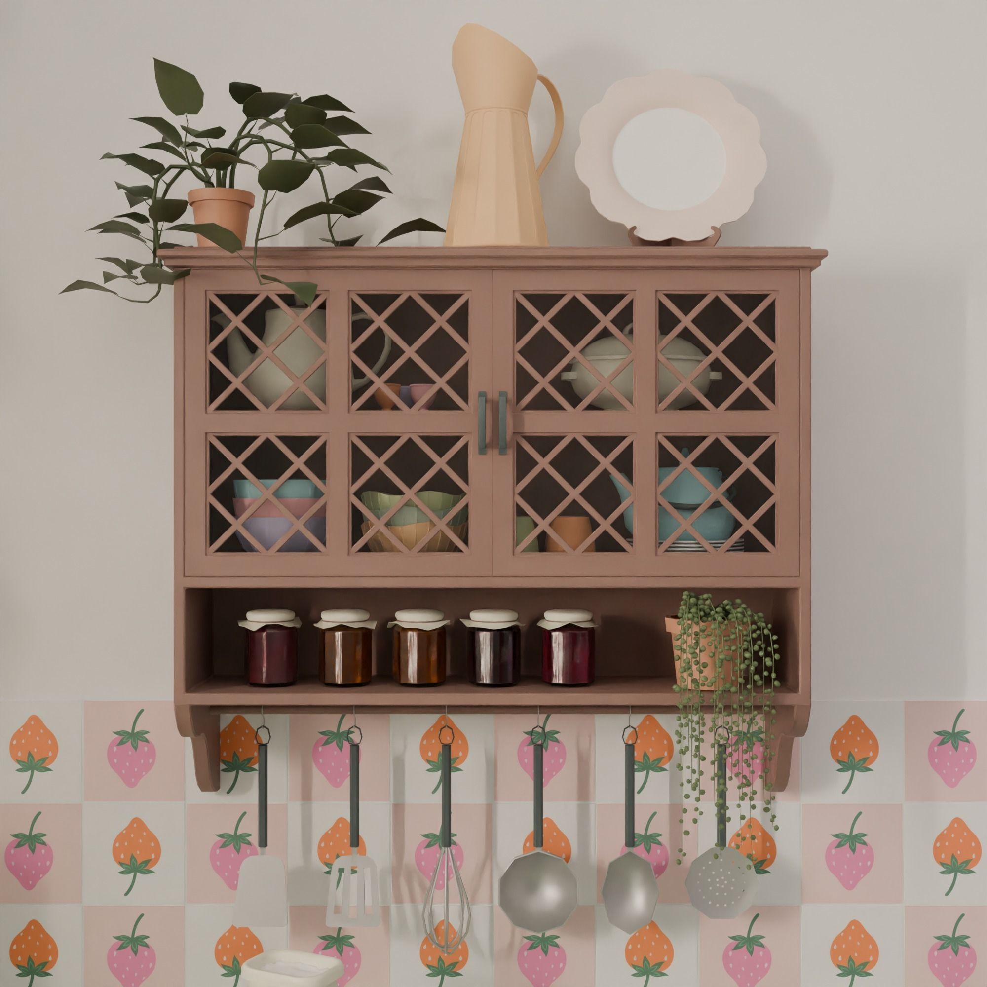 Kitchen with bar Low-poly 3D model_5