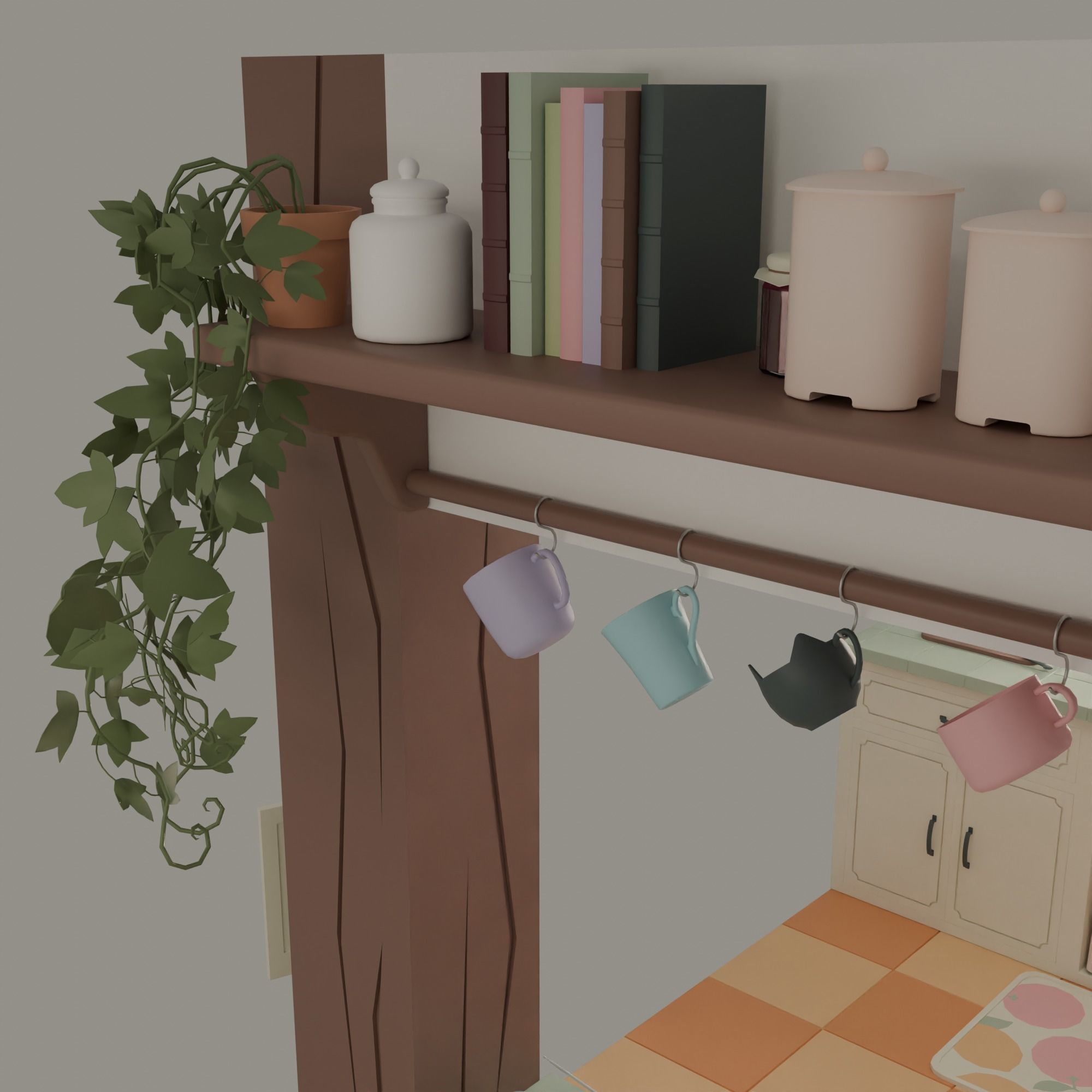 Kitchen with bar Low-poly 3D model_22