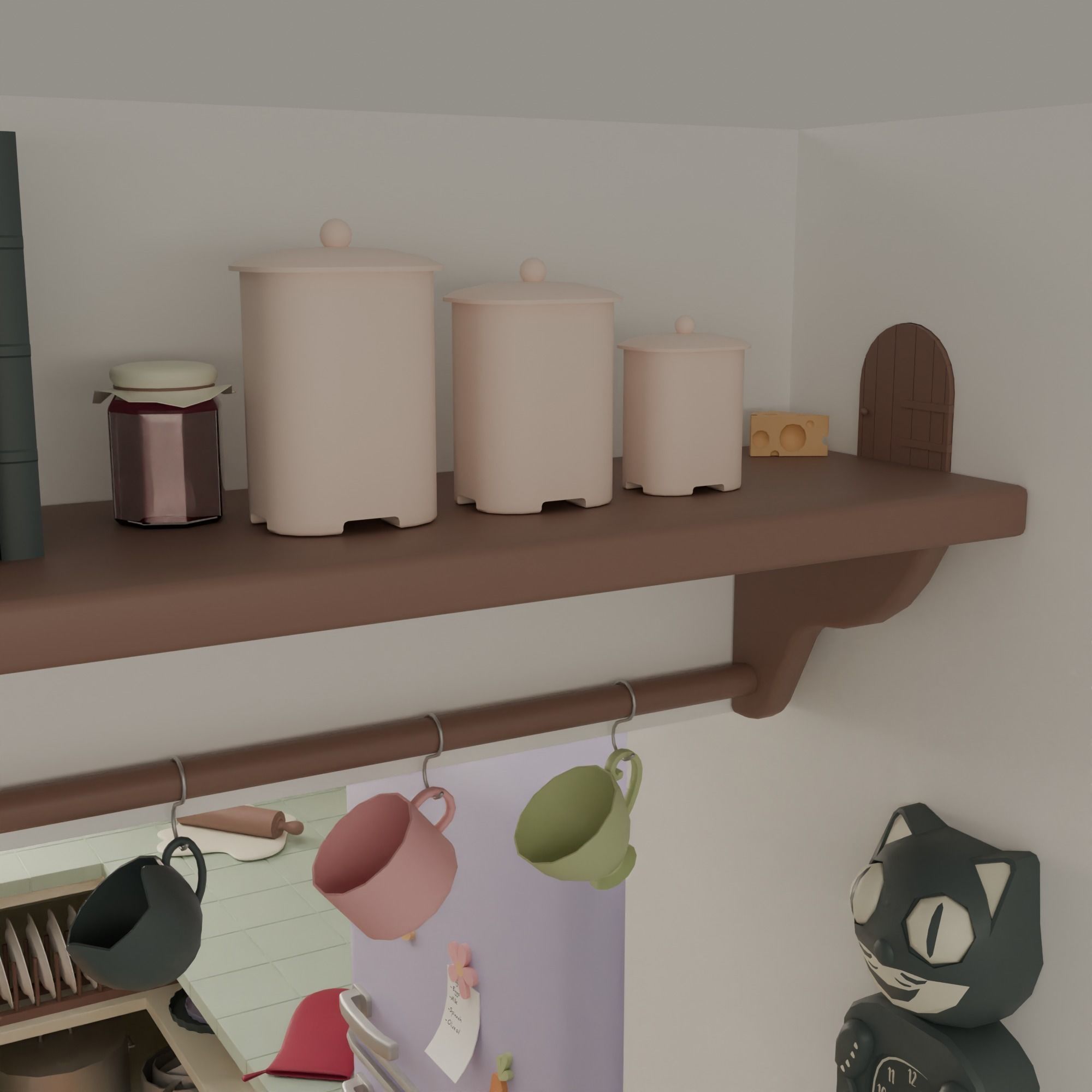 Kitchen with bar Low-poly 3D model_21