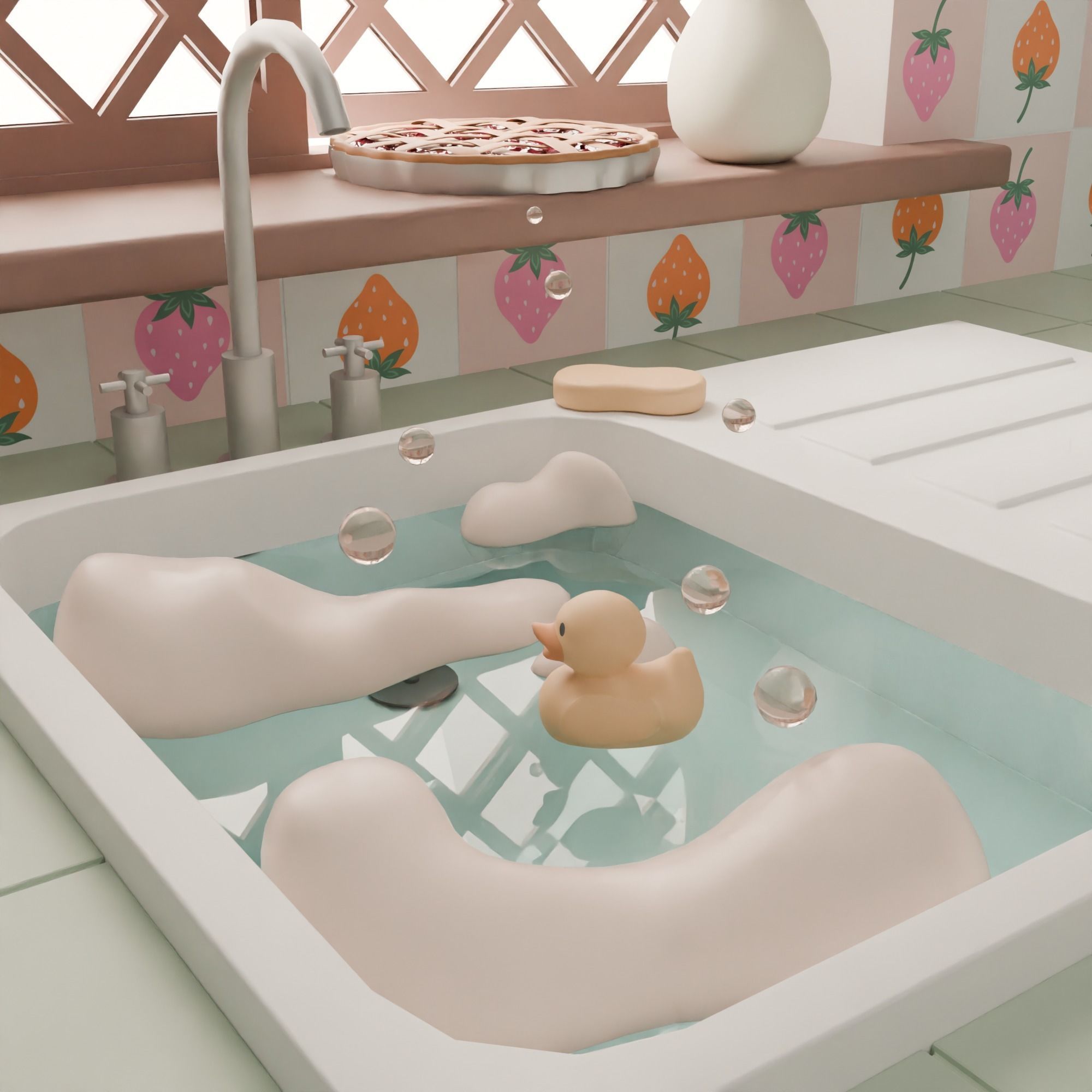 Kitchen with bar Low-poly 3D model_12