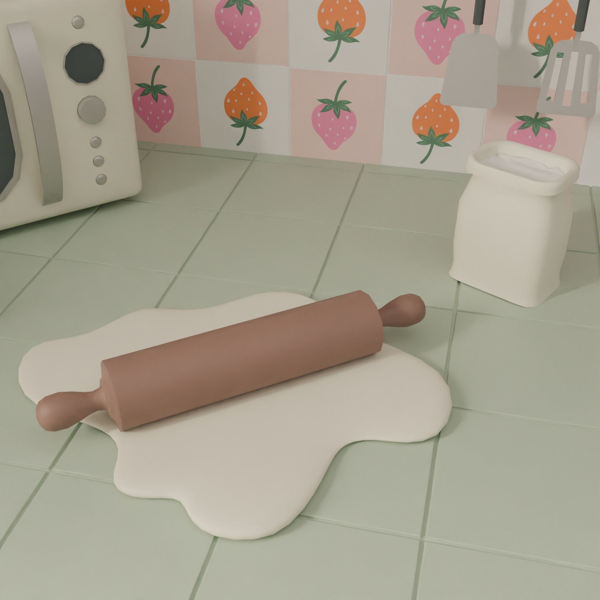 Kitchen with bar Low-poly 3D model_7