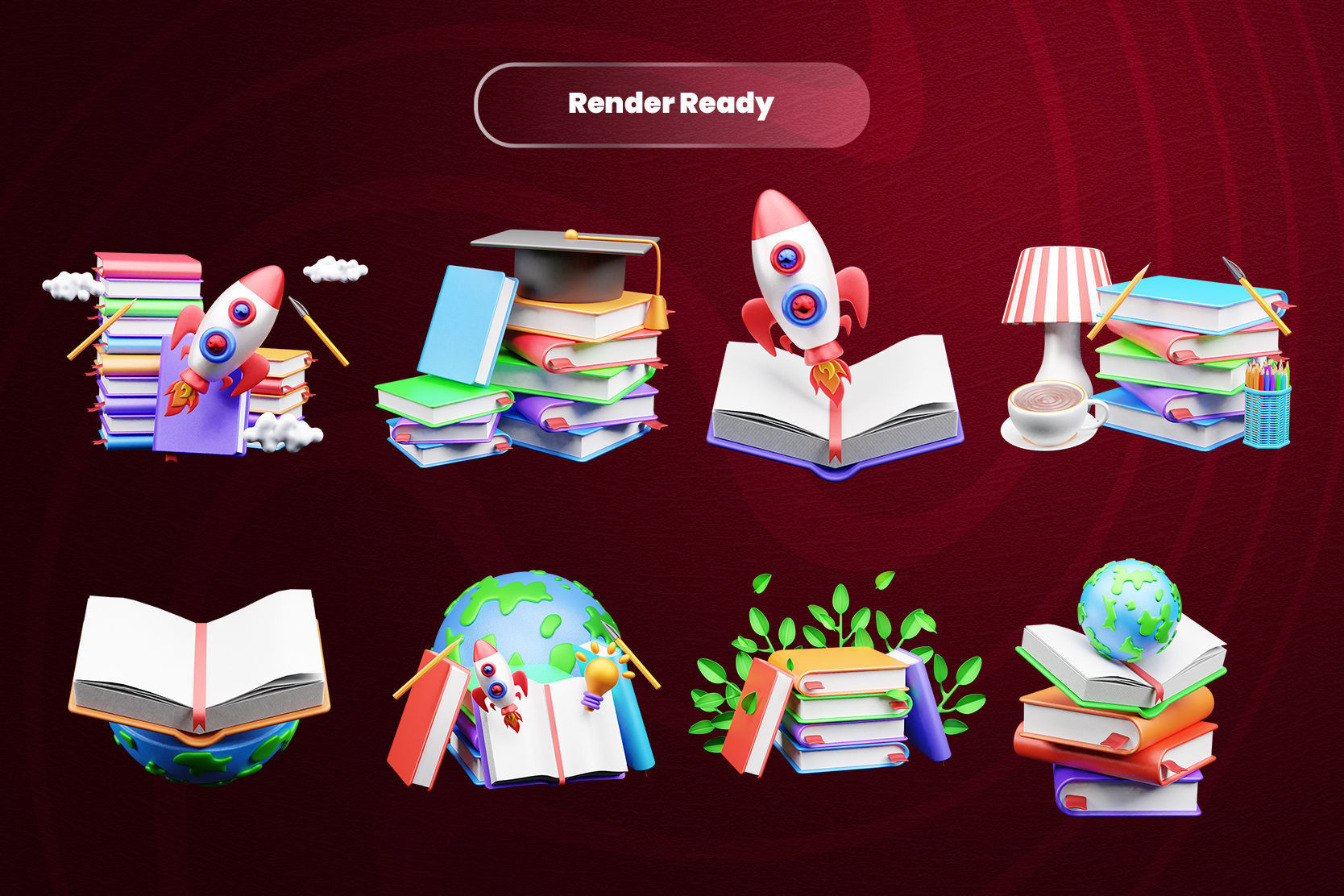 World book day 3d Illustration  Icon Pack 3D model_1