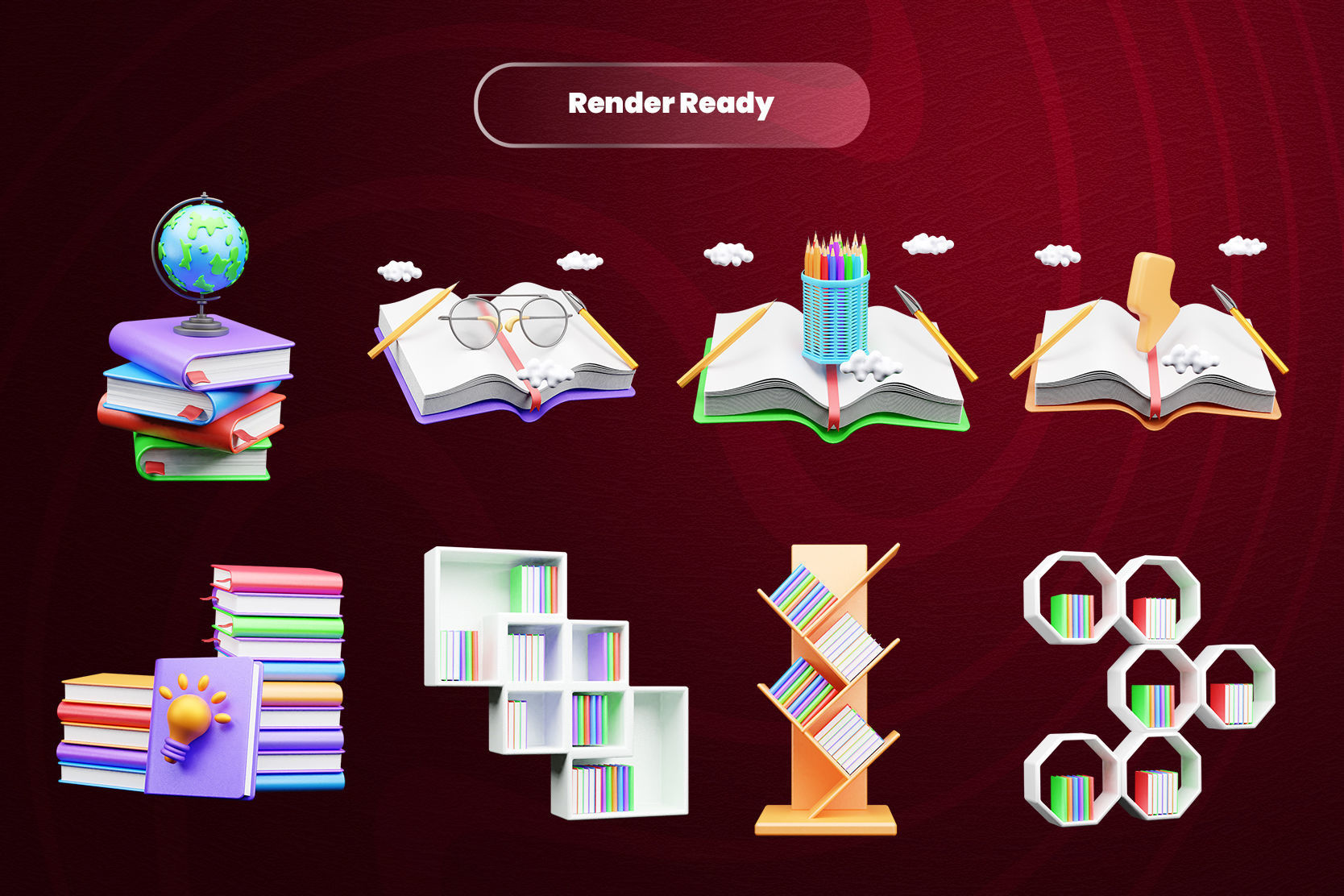 World book day 3d Illustration  Icon Pack 3D model_2
