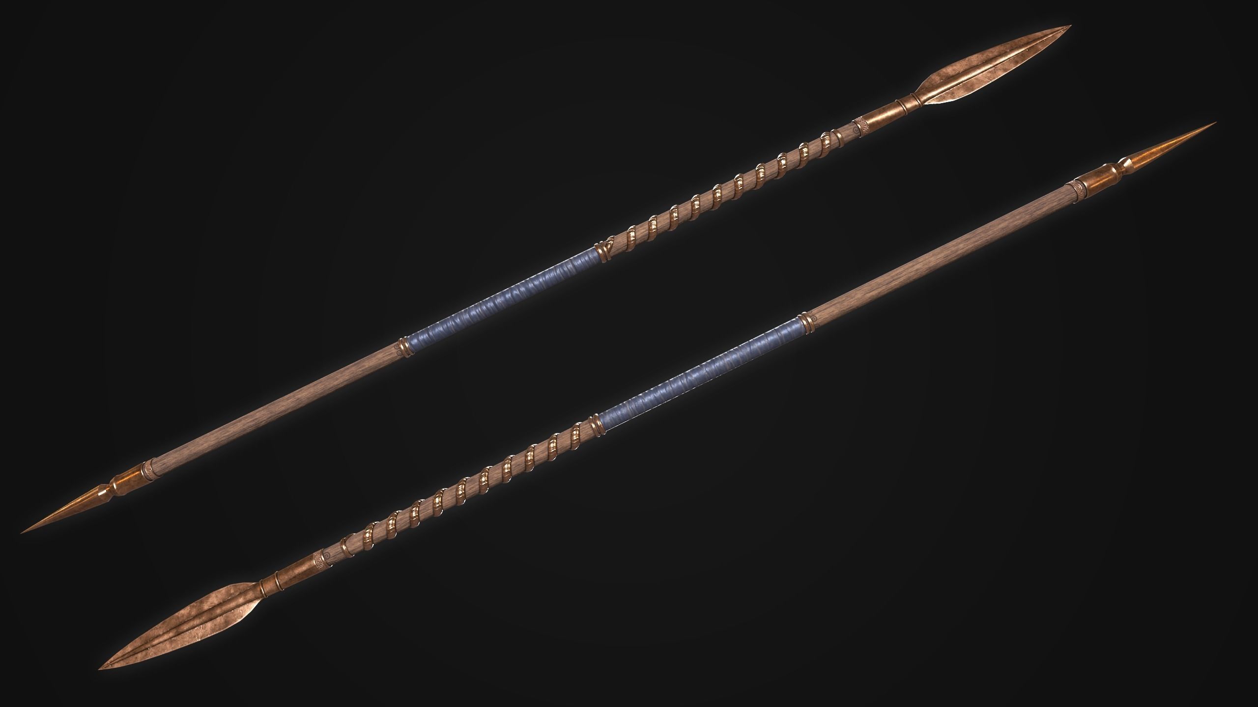 Ancient Greek Labrys Axe and Dory Spear MidPoly Game Ready Low-poly 3D model_5