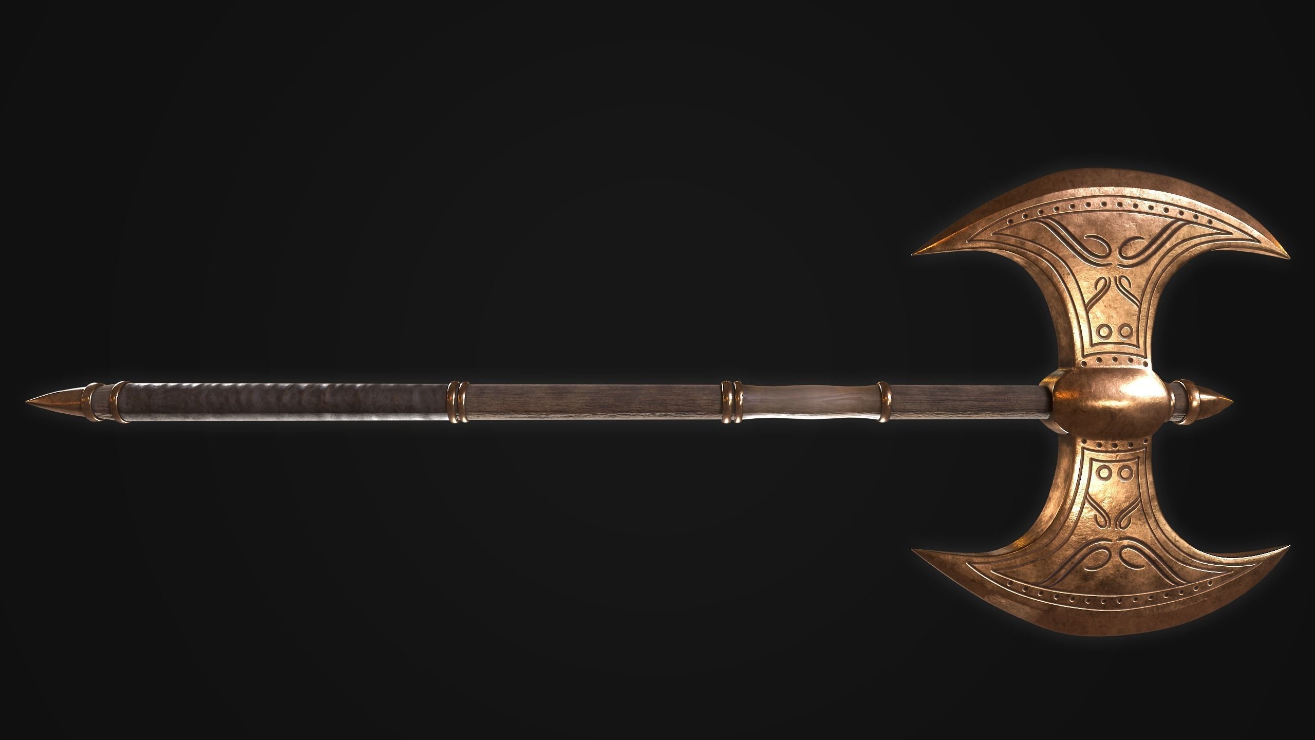 Ancient Greek Labrys Axe and Dory Spear MidPoly Game Ready Low-poly 3D model_2