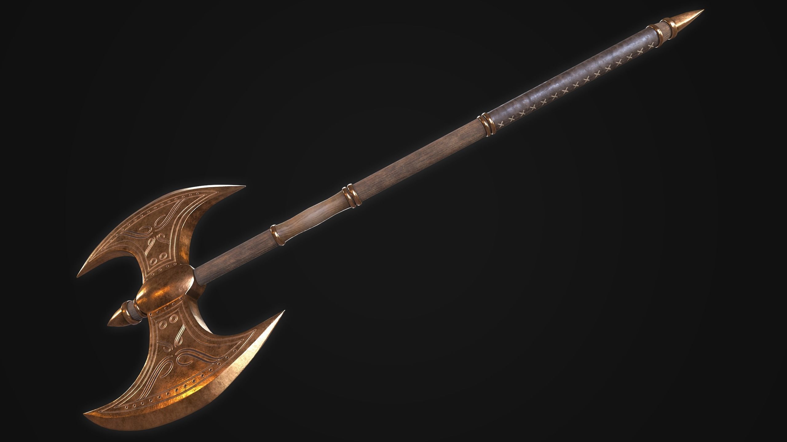 Ancient Greek Labrys Axe and Dory Spear MidPoly Game Ready Low-poly 3D model_4