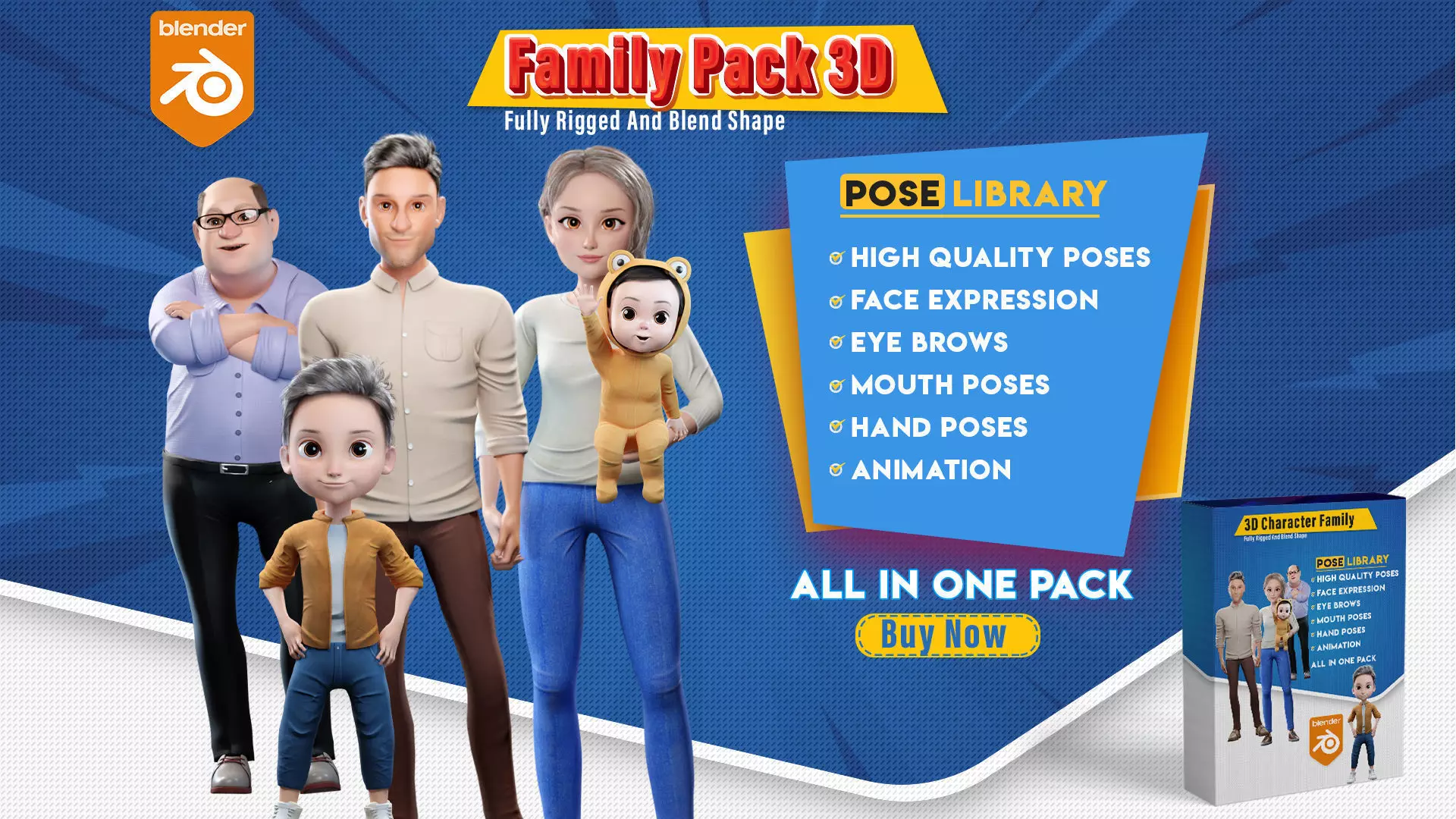 Cartoon Family Rigged V2 Low-poly 3D model_0