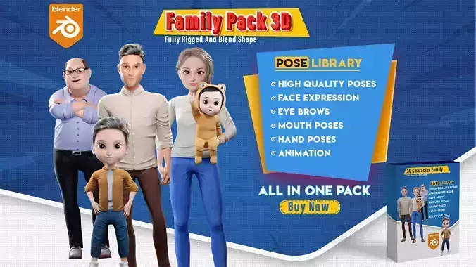 Cartoon Family Rigged V2 Low-poly 3D model
