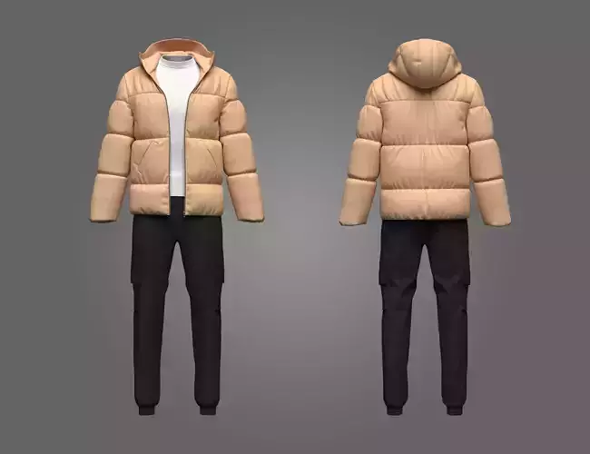 Mens Puffer Jacket and Cargo Pant Outfit