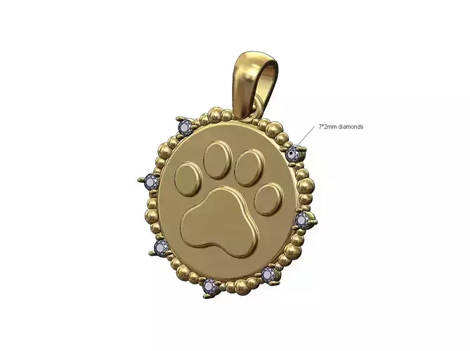 Pet pawprint beaded diamond pendant charm