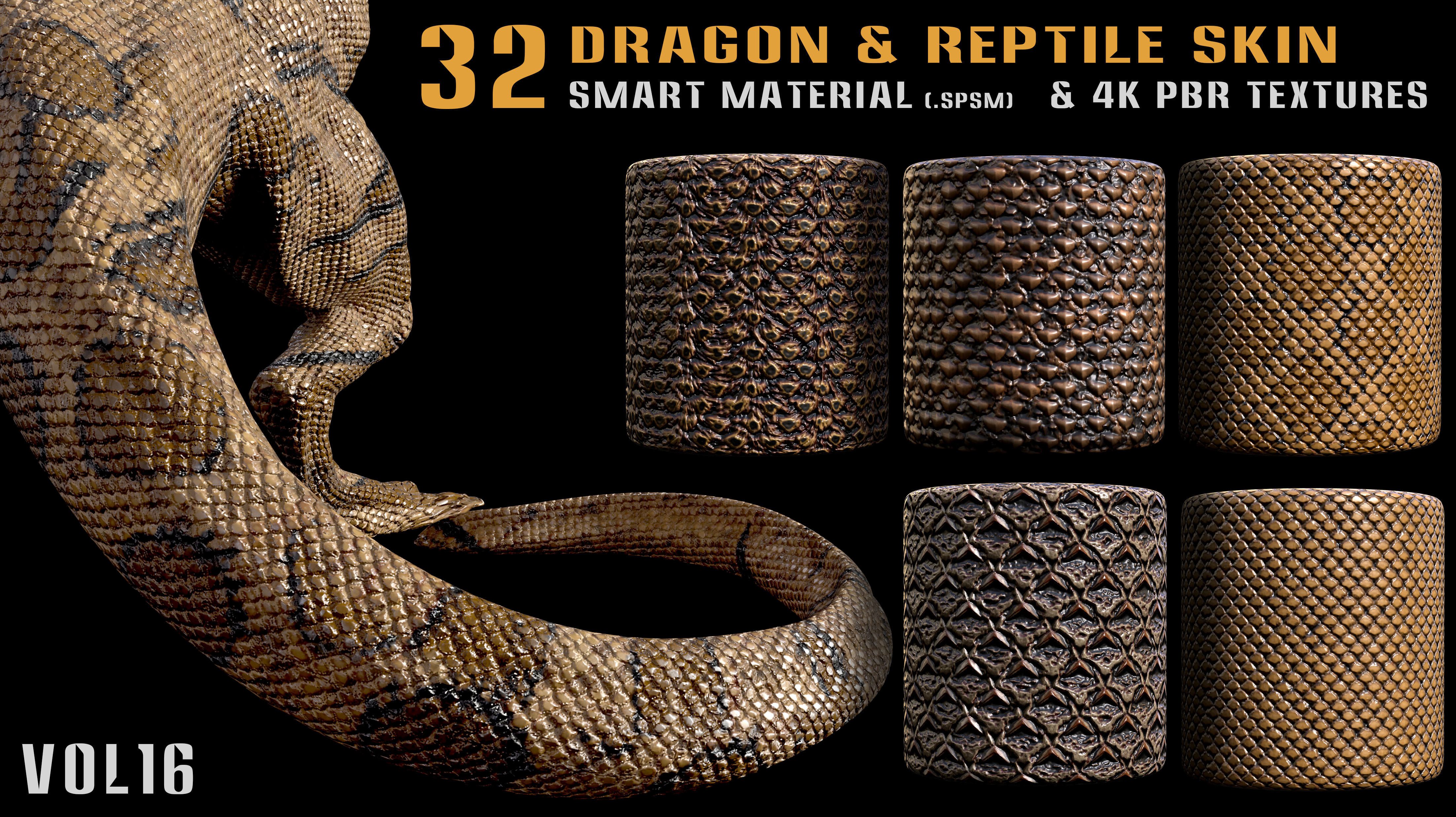 32 Dragon and Reptile Skin Smart Material and PBR textures-Vol16 3D model_3
