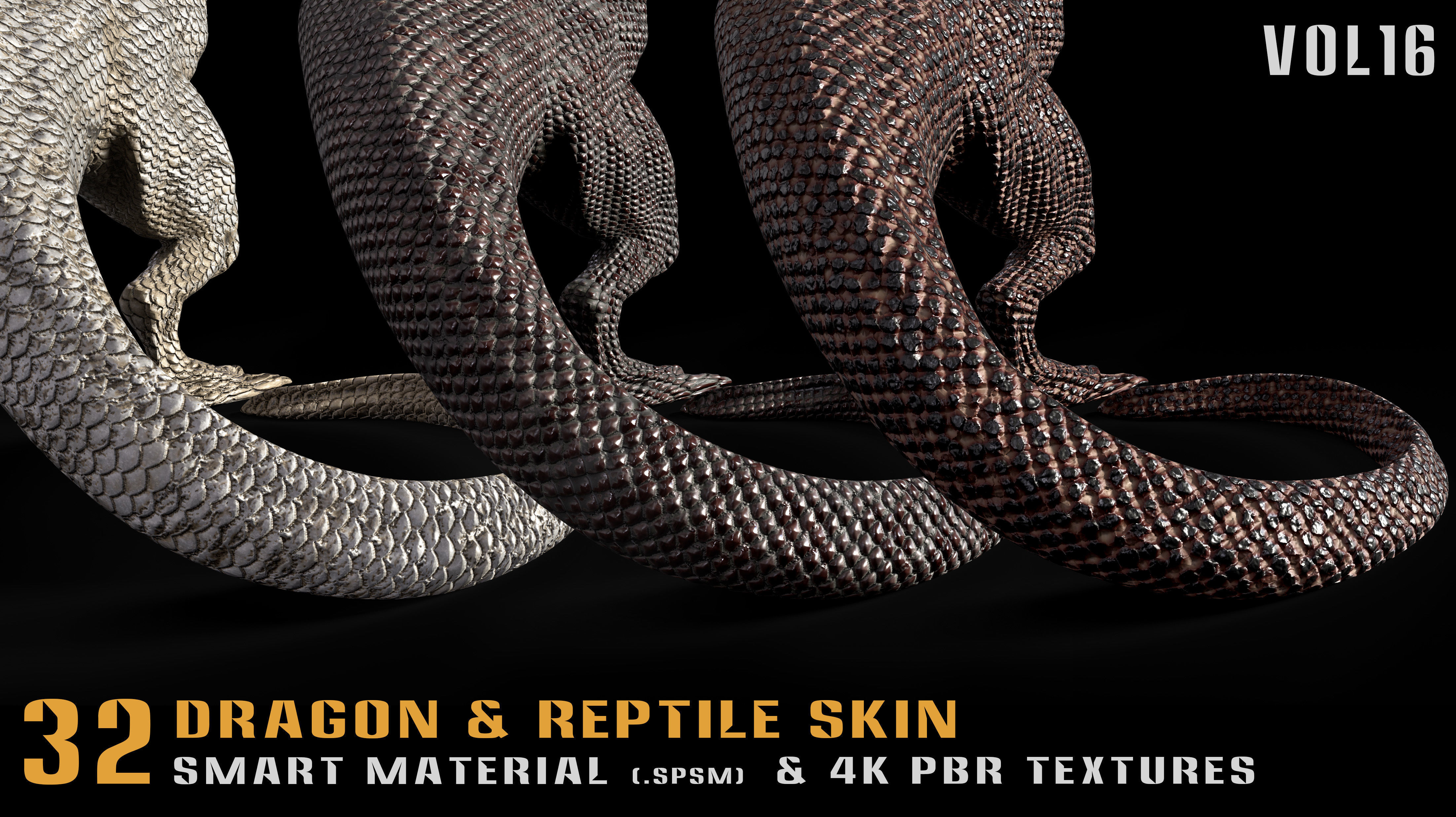 32 Dragon and Reptile Skin Smart Material and PBR textures-Vol16 3D model_8