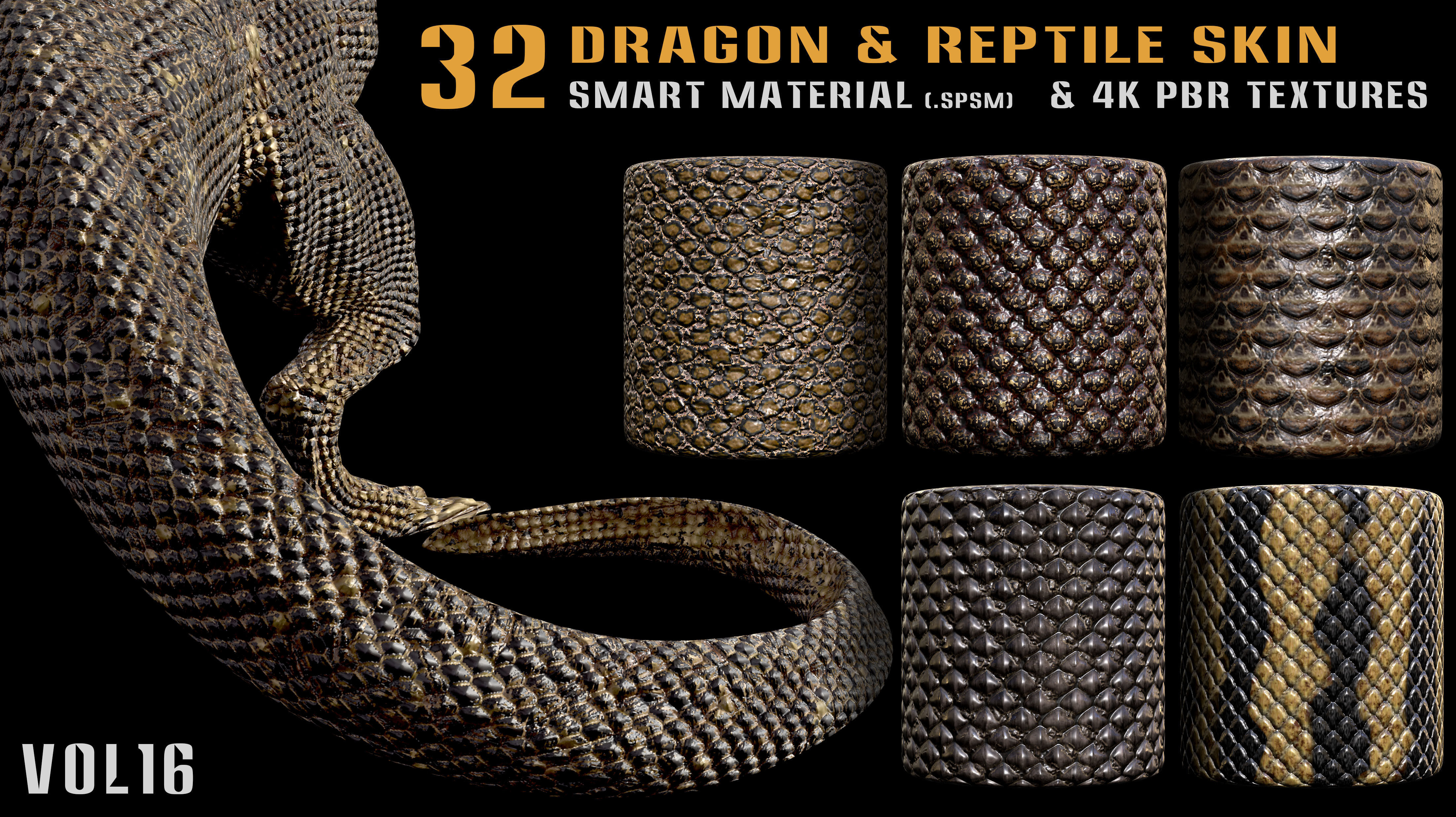 32 Dragon and Reptile Skin Smart Material and PBR textures-Vol16 3D model_9