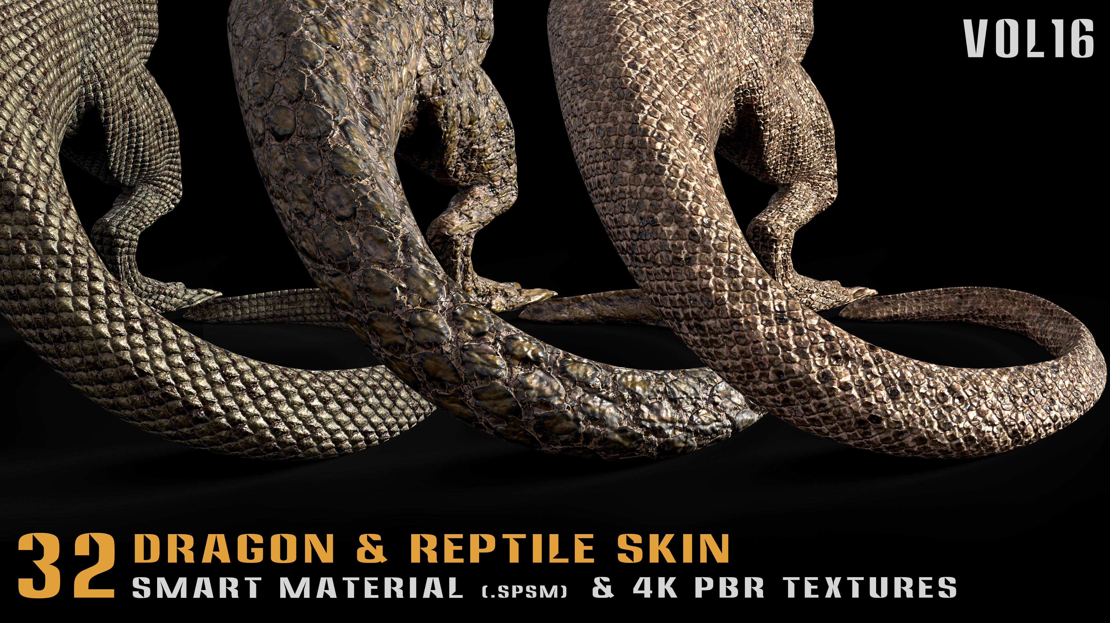 32 Dragon and Reptile Skin Smart Material and PBR textures-Vol16 3D model_6