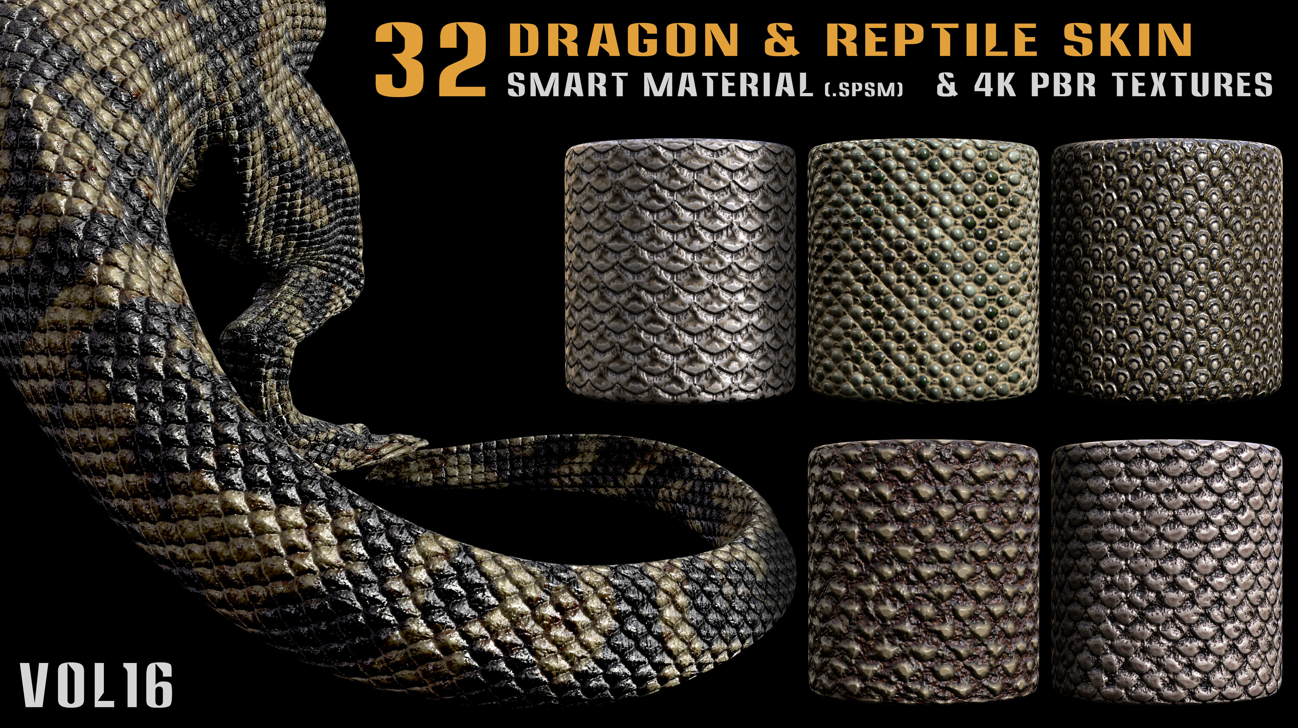 32 Dragon and Reptile Skin Smart Material and PBR textures-Vol16 3D model_7