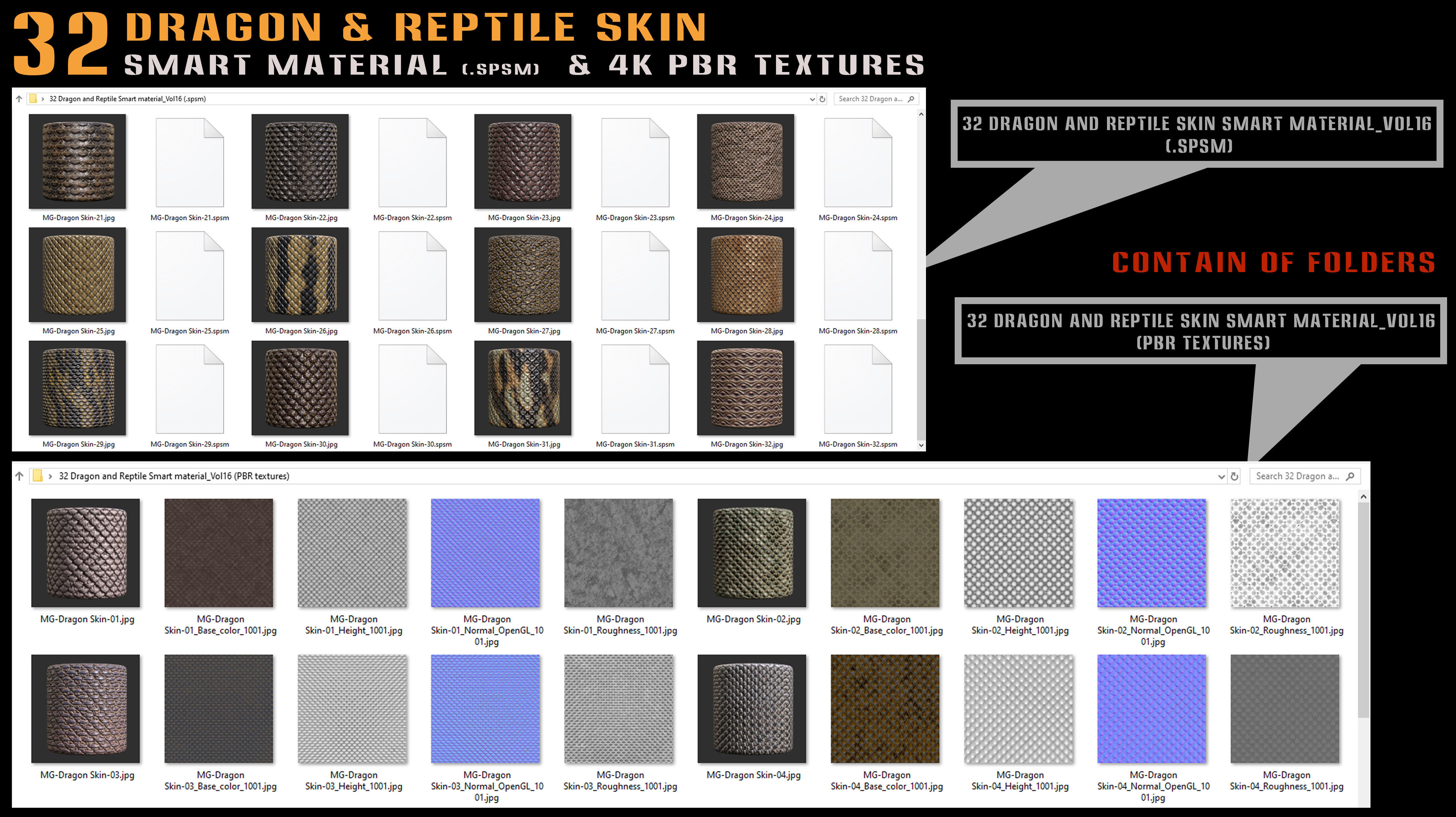 32 Dragon and Reptile Skin Smart Material and PBR textures-Vol16 3D model_11