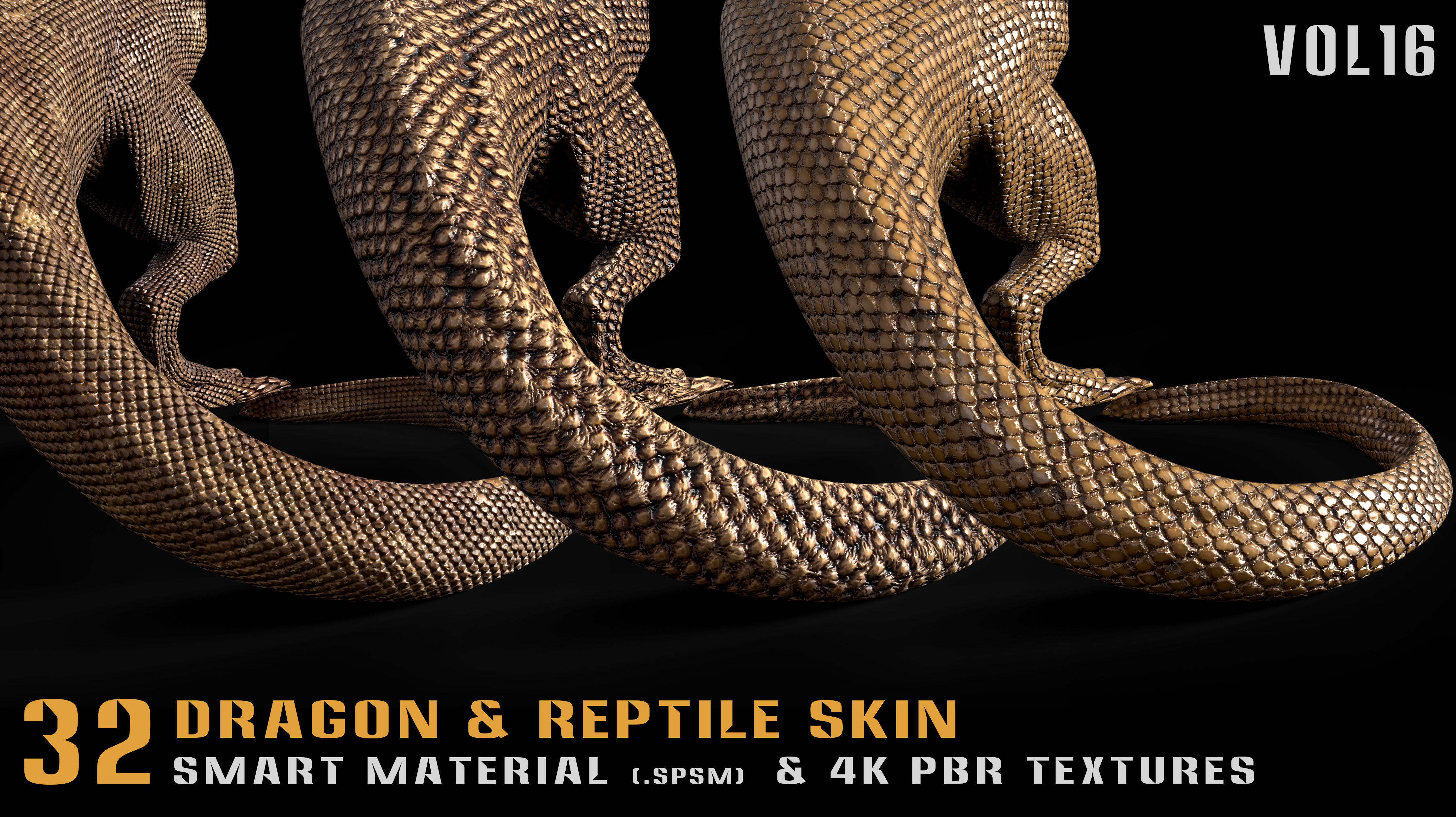 32 Dragon and Reptile Skin Smart Material and PBR textures-Vol16 3D model_4