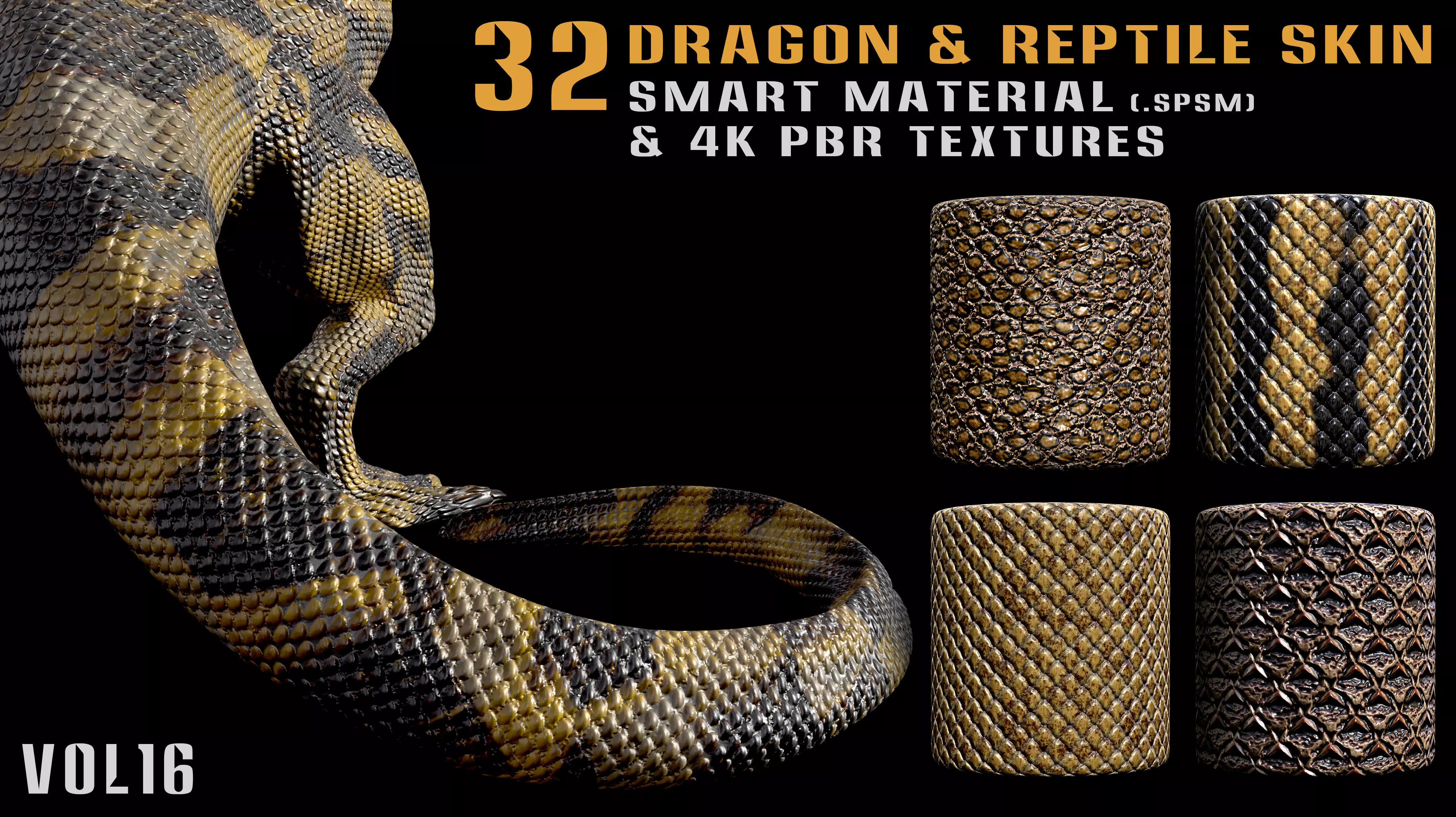 32 Dragon and Reptile Skin Smart Material and PBR textures-Vol16 3D model_0