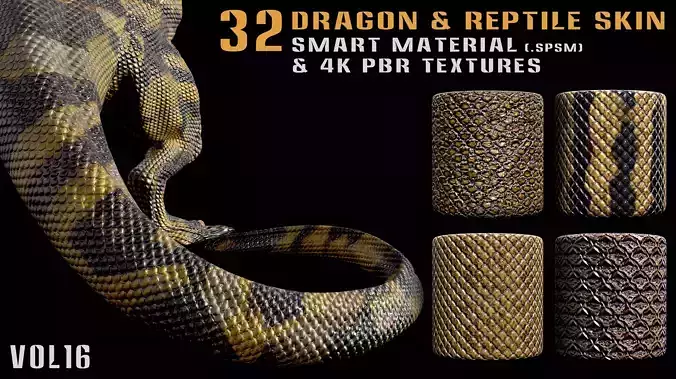 32 Dragon and Reptile Skin Smart Material and PBR textures-Vol16 3D model