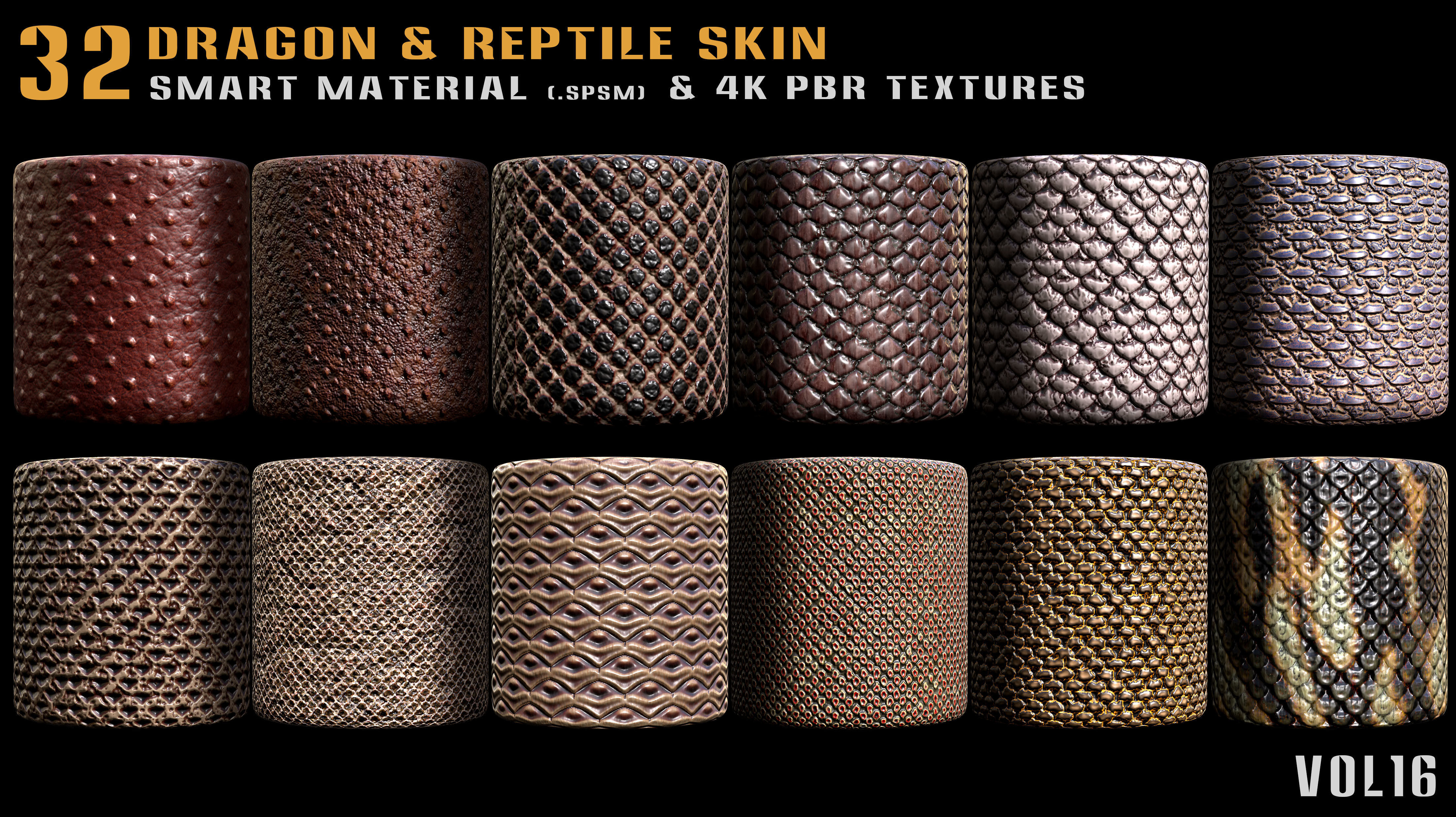 32 Dragon and Reptile Skin Smart Material and PBR textures-Vol16 3D model_10