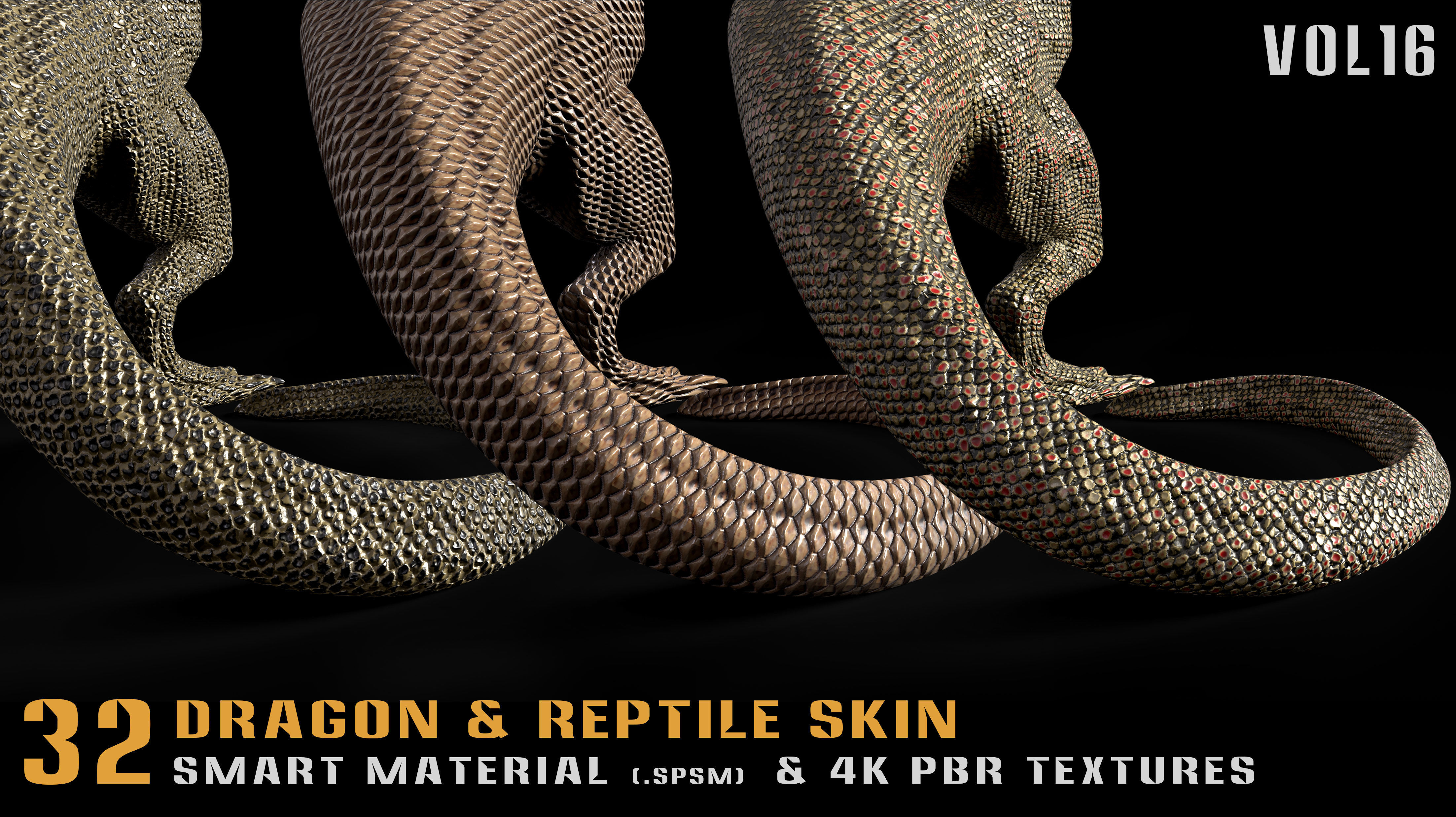 32 Dragon and Reptile Skin Smart Material and PBR textures-Vol16 3D model_2