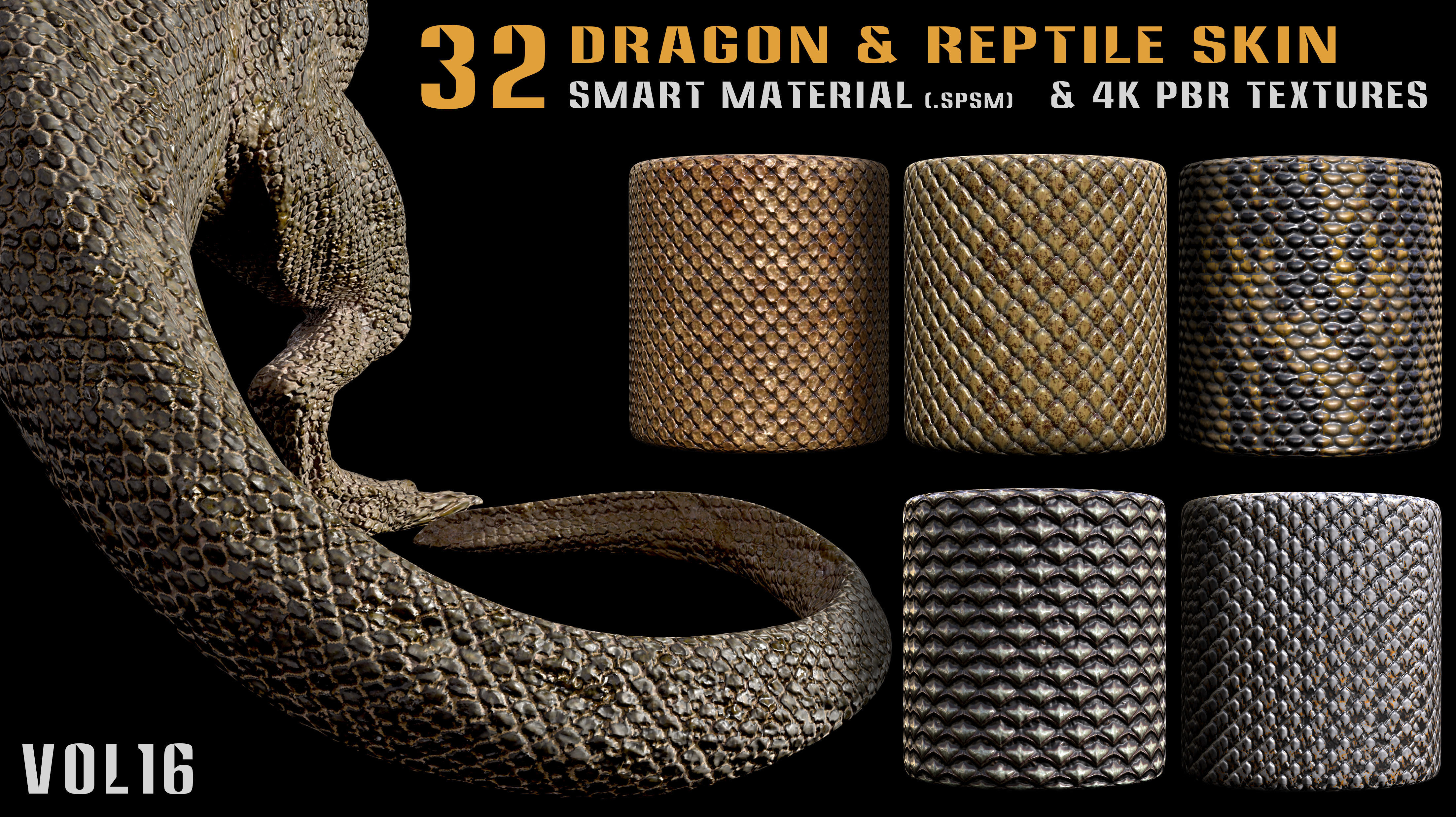 32 Dragon and Reptile Skin Smart Material and PBR textures-Vol16 3D model_5
