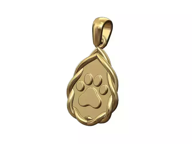 Wire teardrop pet pawprint pendant charm 3D print model