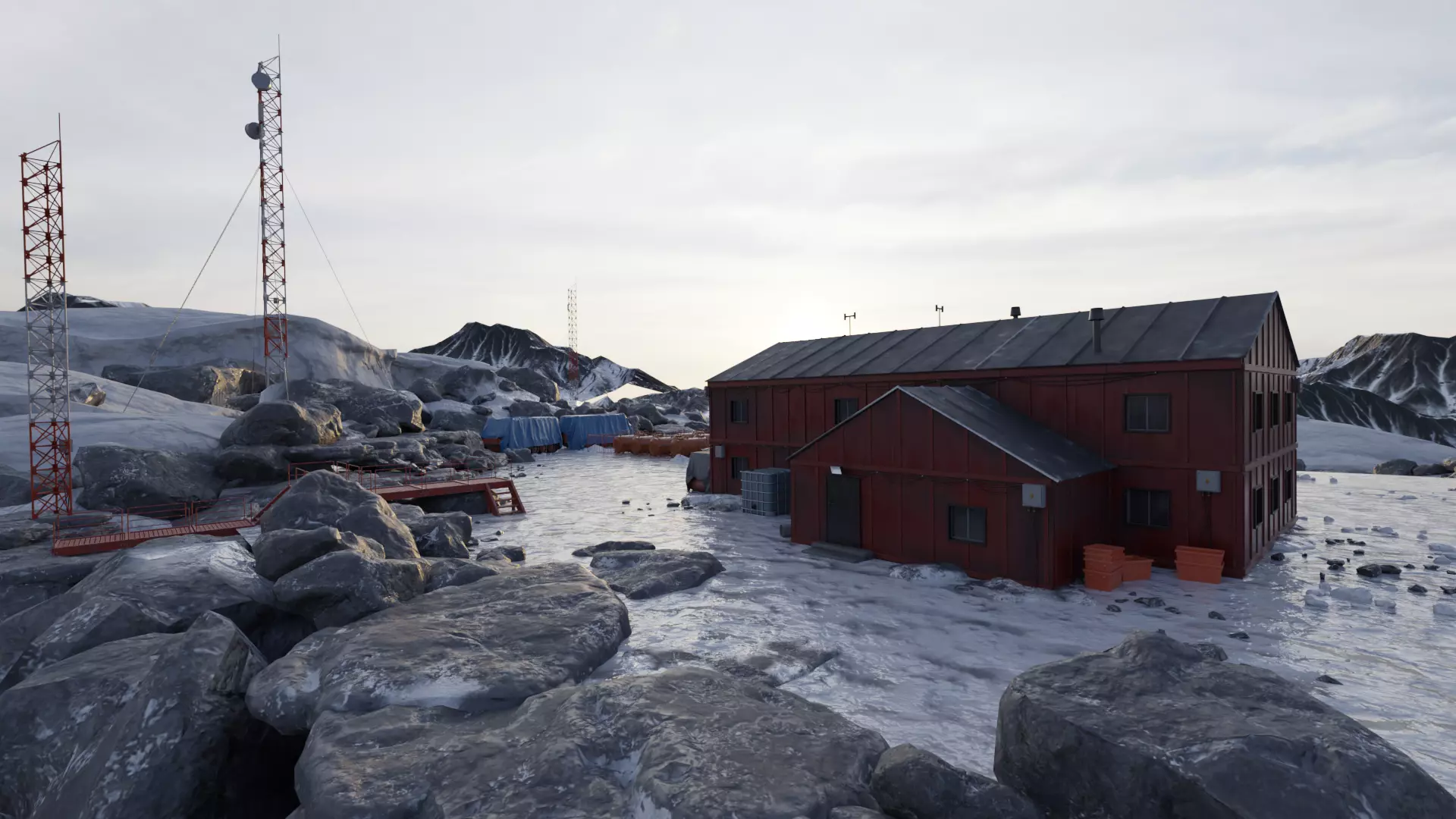 Antarctic research station Low-poly 3D model