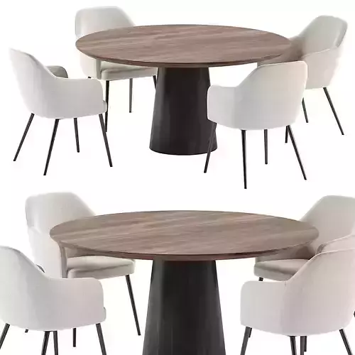 SOLIN armchair and Round walnut dining table Qone