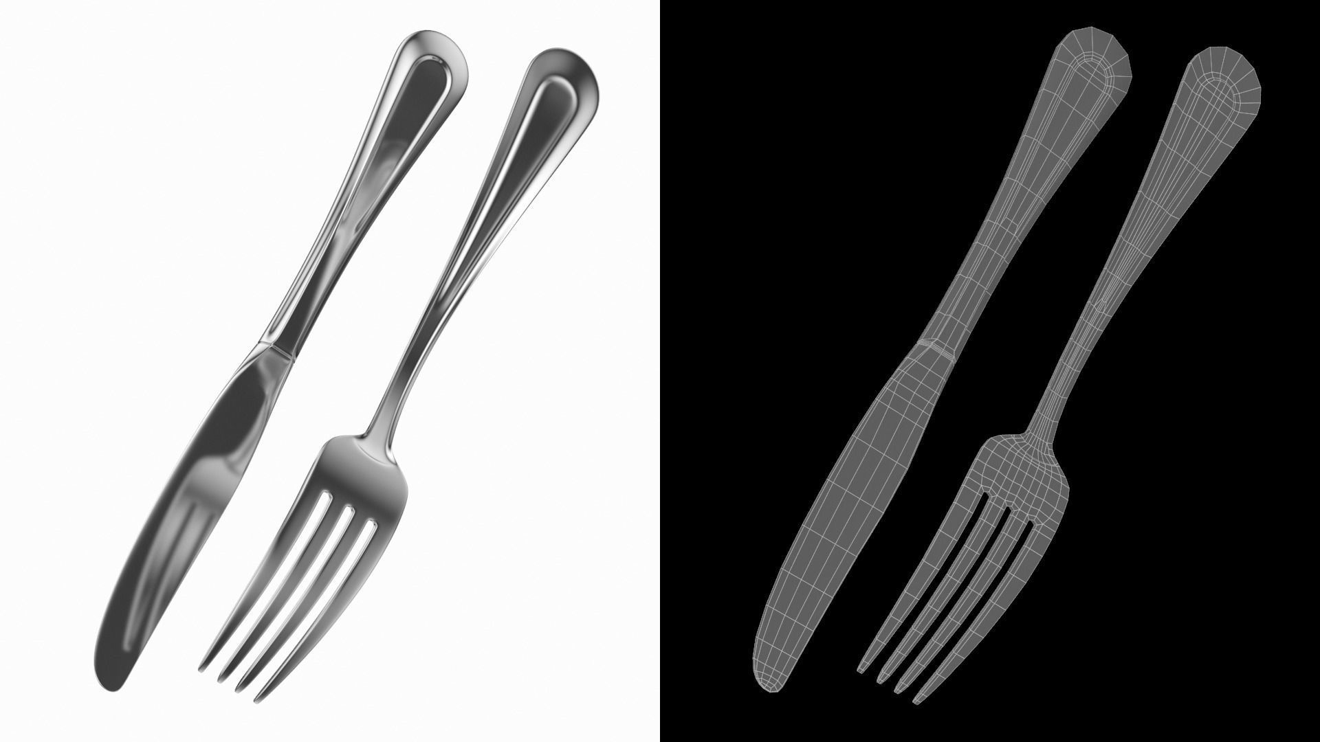 Table Dinner Knife and Fork Classic Cutlery 3D model_10