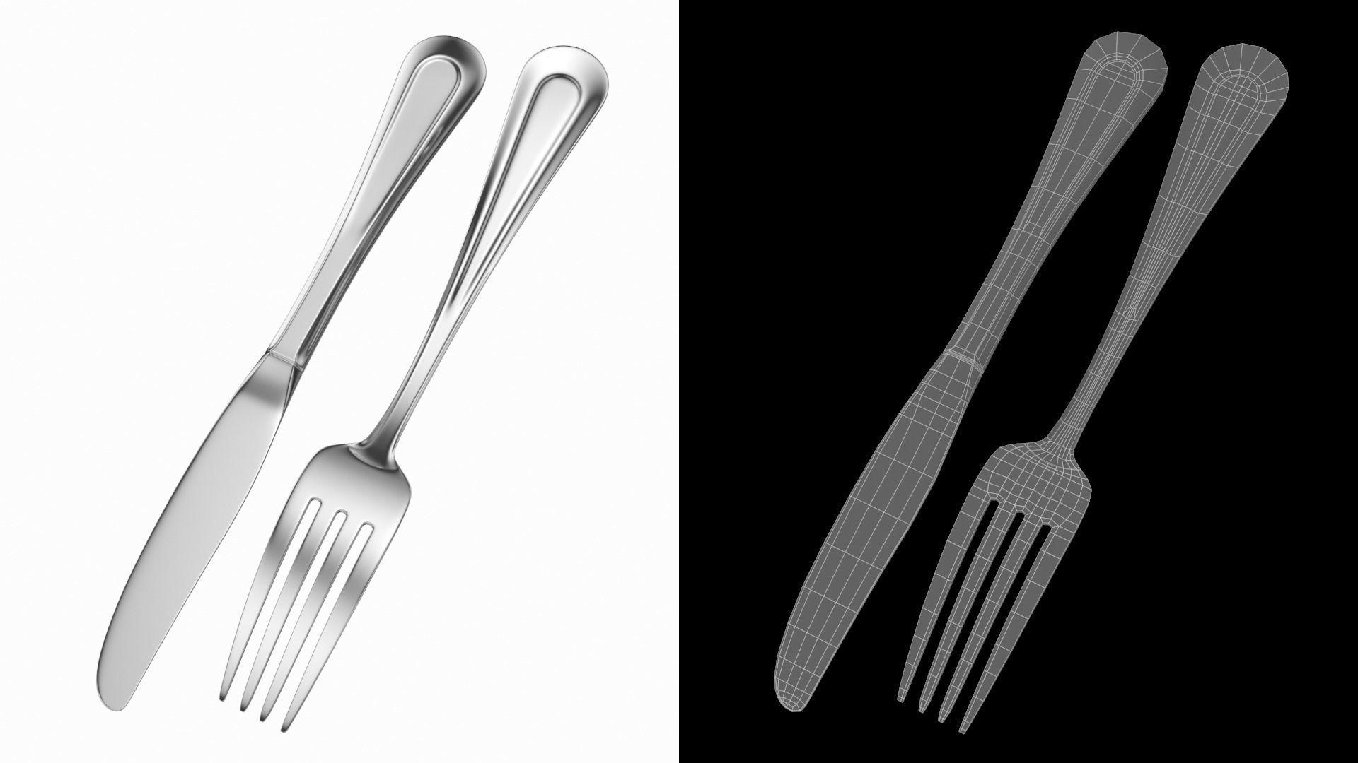 Table Dinner Knife and Fork Classic Cutlery 3D model_9