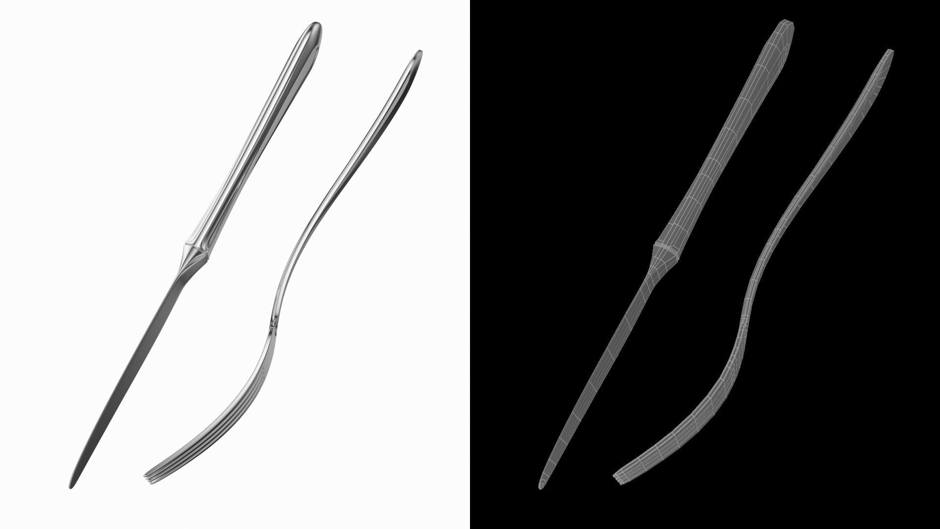 Table Dinner Knife and Fork Classic Cutlery 3D model_12