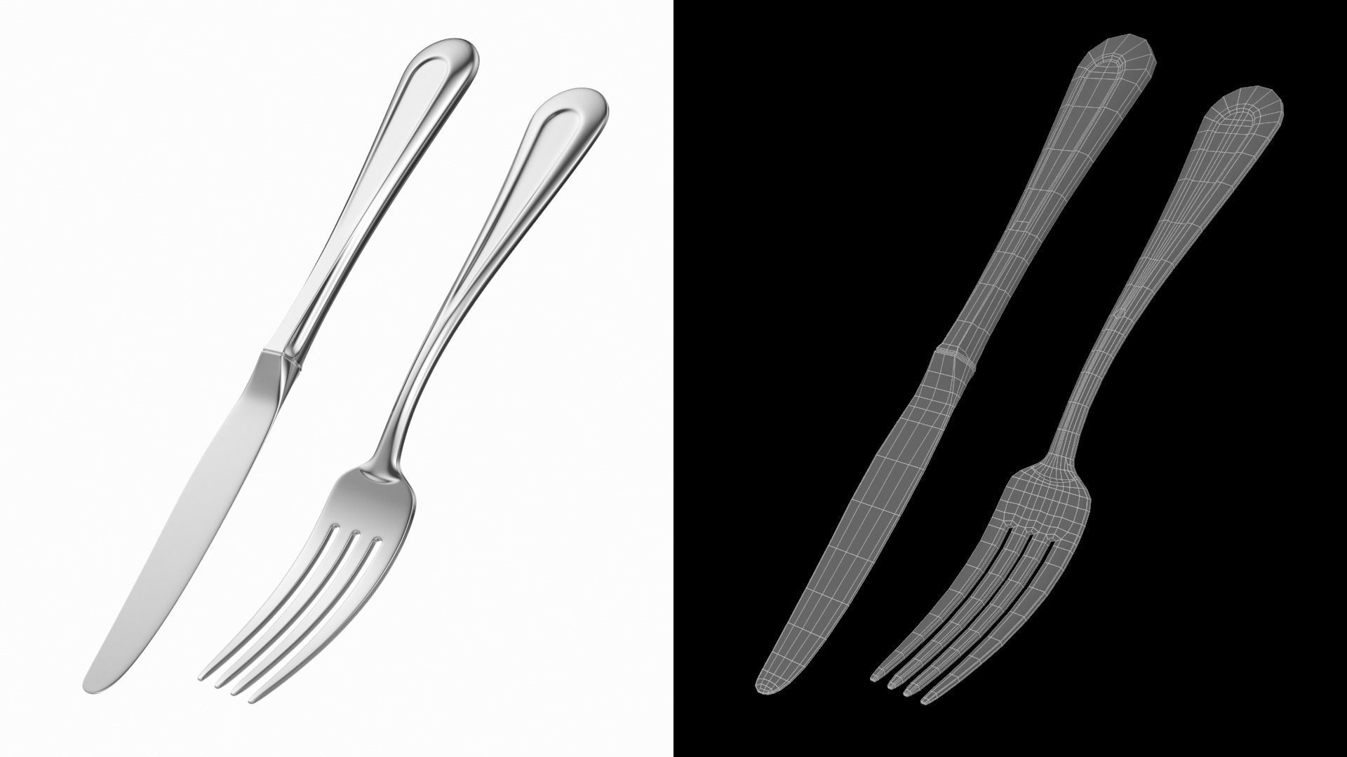 Table Dinner Knife and Fork Classic Cutlery 3D model_2