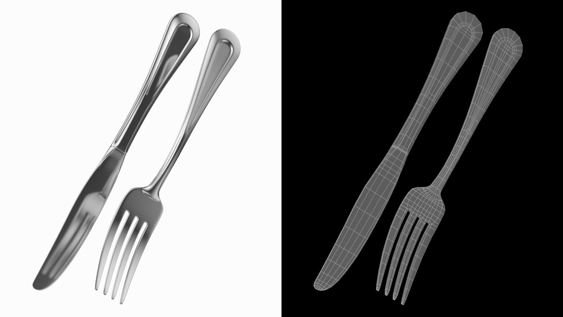 Table Dinner Knife and Fork Classic Cutlery 3D model_4