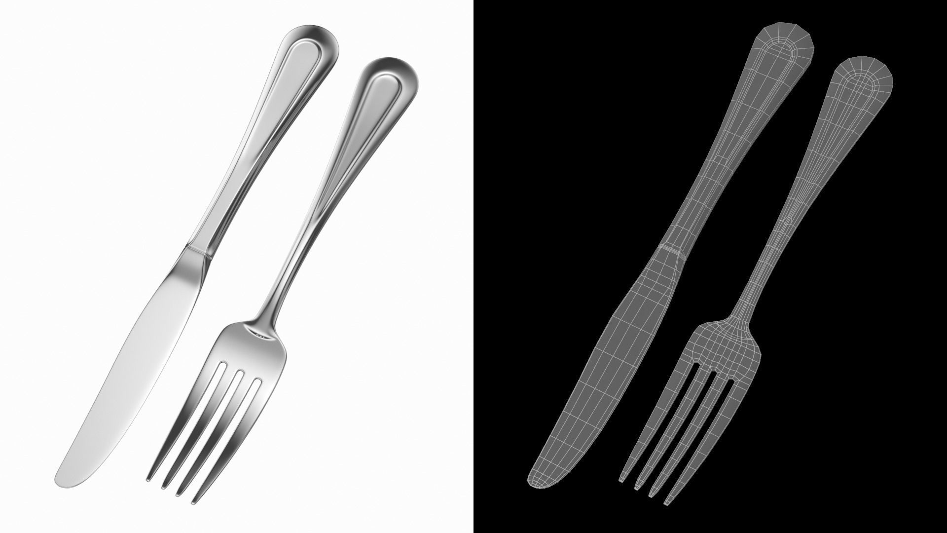 Table Dinner Knife and Fork Classic Cutlery 3D model_3