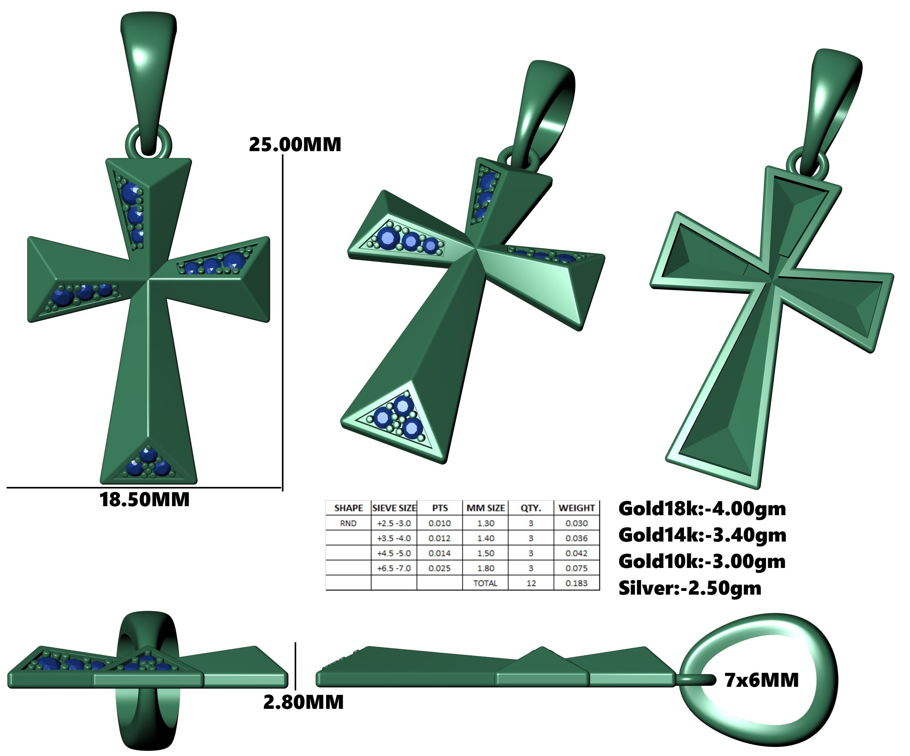 Beautiful Diamond Cross Pendant 3D print model_16