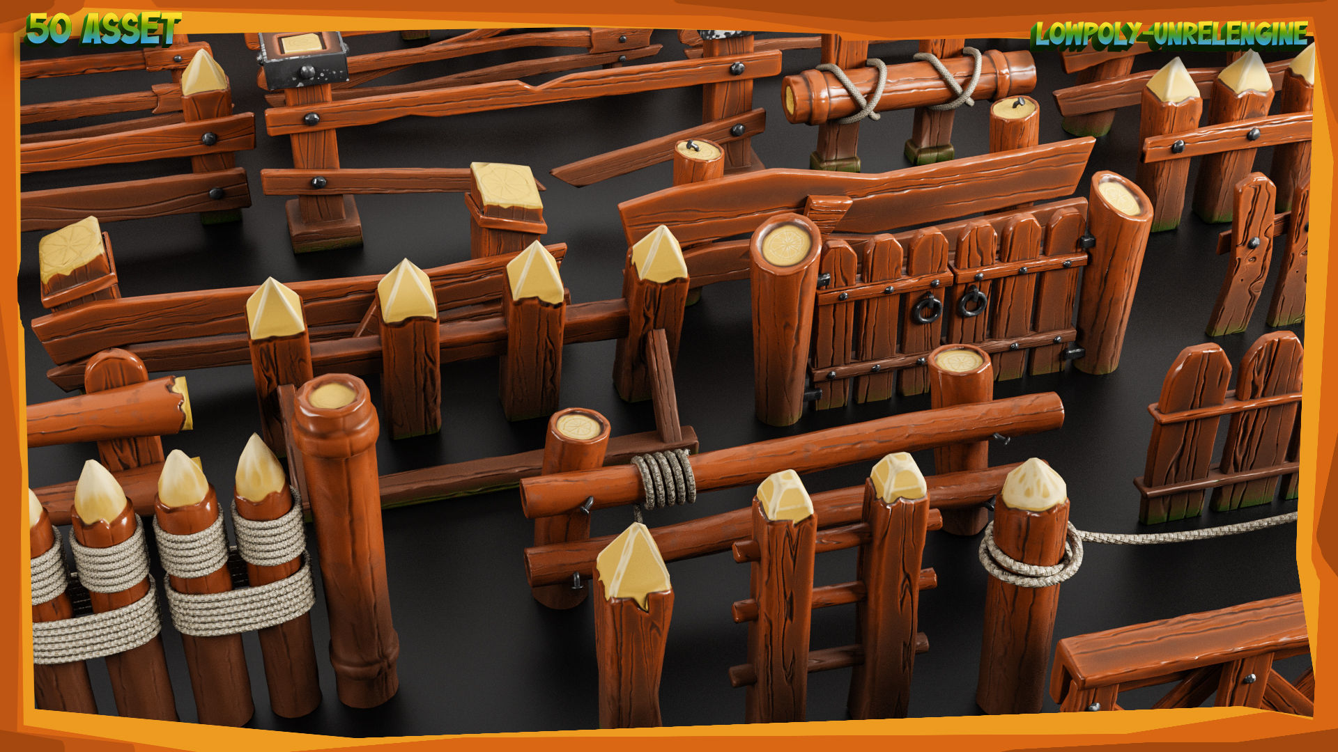 50 Wood Fence Stylize - Lowpoly -UnrealEngine Low-poly 3D model_2