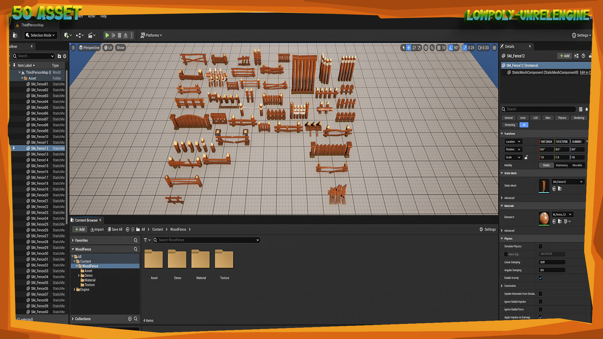 50 Wood Fence Stylize - Lowpoly -UnrealEngine Low-poly 3D model_4